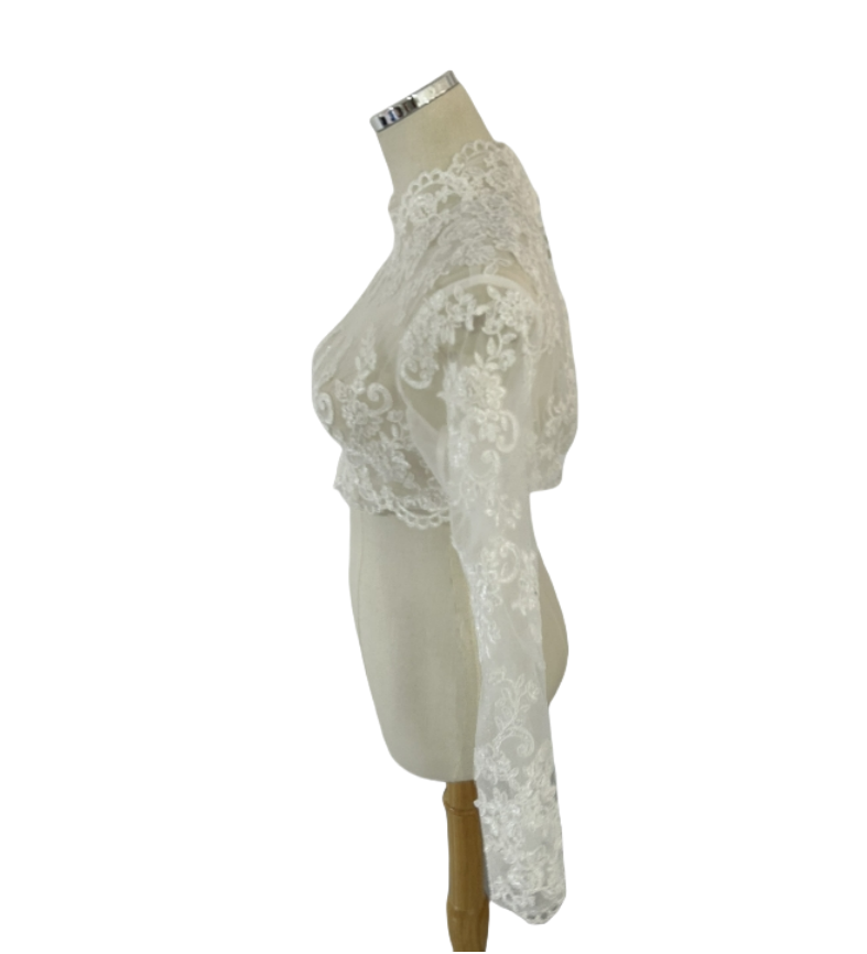 可憐な花刺繍のトップス ハイネック 長袖 くるみボタン ウエディングドレス/前撮り