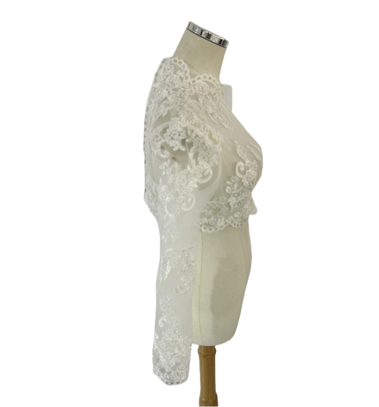 可憐な花刺繍のトップス ハイネック 長袖 くるみボタン ウエディングドレス/前撮り