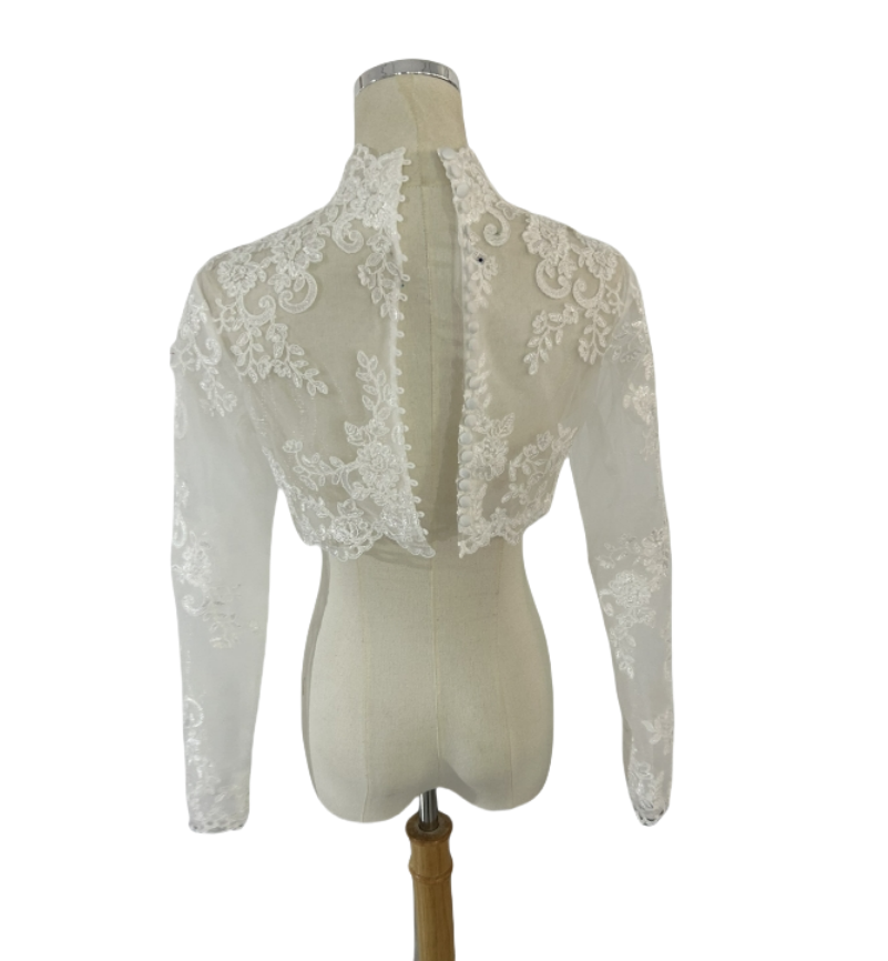 可憐な花刺繍のトップス ハイネック 長袖 くるみボタン ウエディングドレス/前撮り