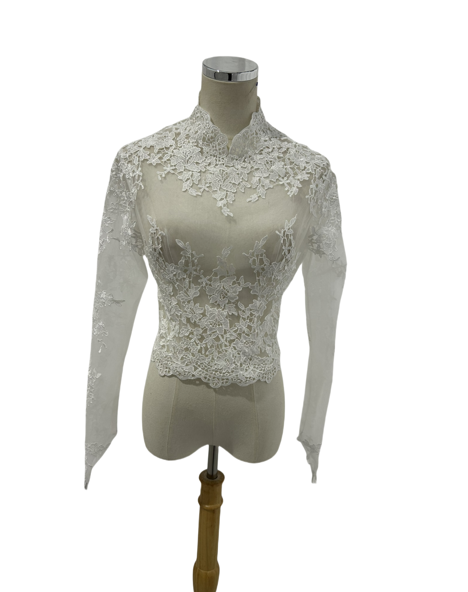 ボレロ 流れる透け花レース ロングスリーブ くるみボタン 花嫁/ウェディングドレス