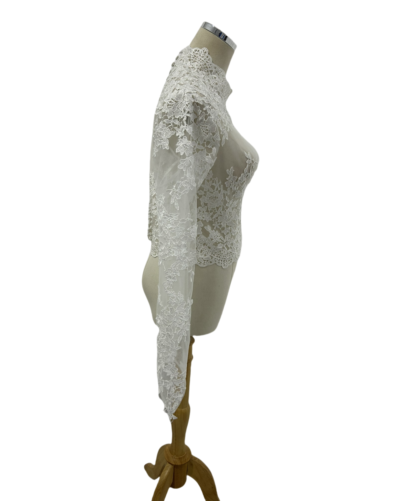 ボレロ 流れる透け花レース ロングスリーブ くるみボタン 花嫁/ウェディングドレス