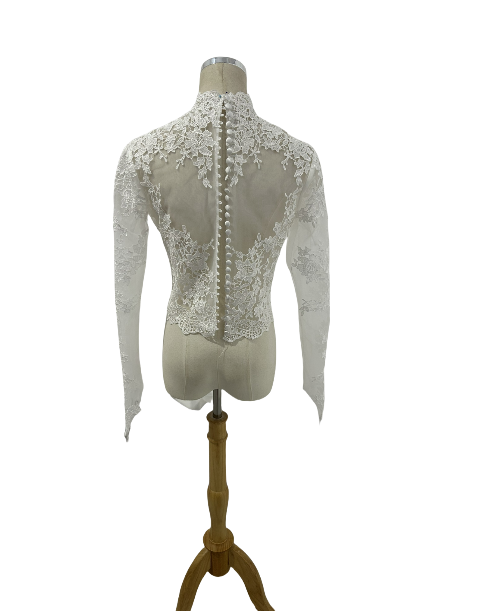 ボレロ 流れる透け花レース ロングスリーブ くるみボタン 花嫁/ウェディングドレス