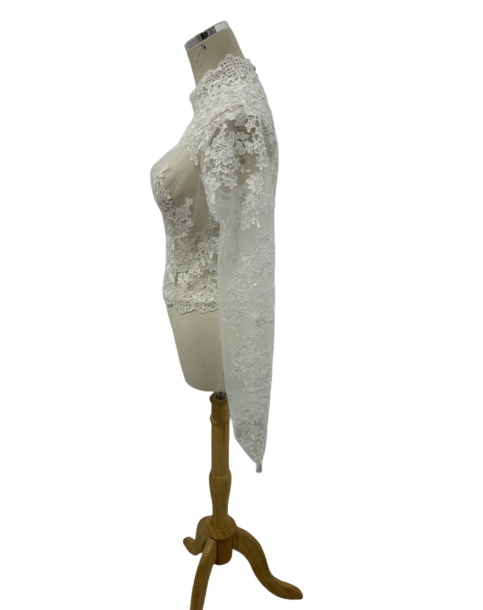 ボレロ 流れる透け花レース ロングスリーブ くるみボタン 花嫁/ウェディングドレス