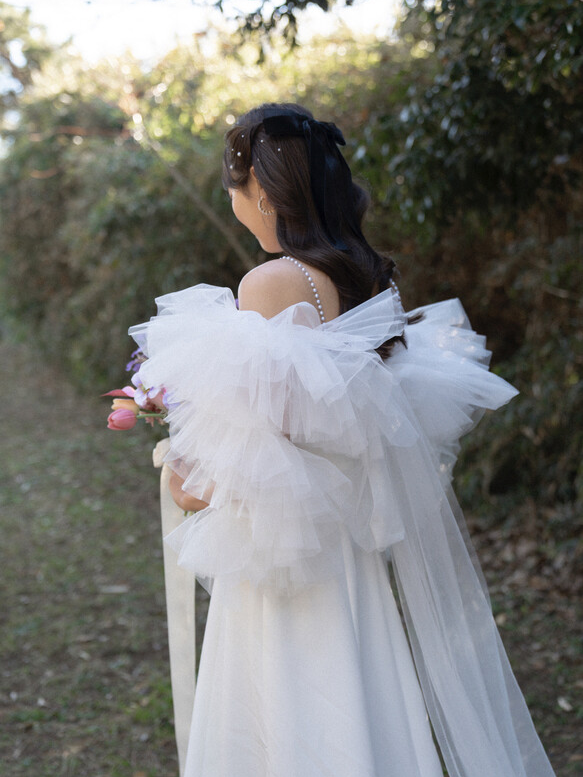 実例写真！人気上昇！ウェディングドレス ツーピース キャミソール+トップス ビーズ クレープ生地 前撮り