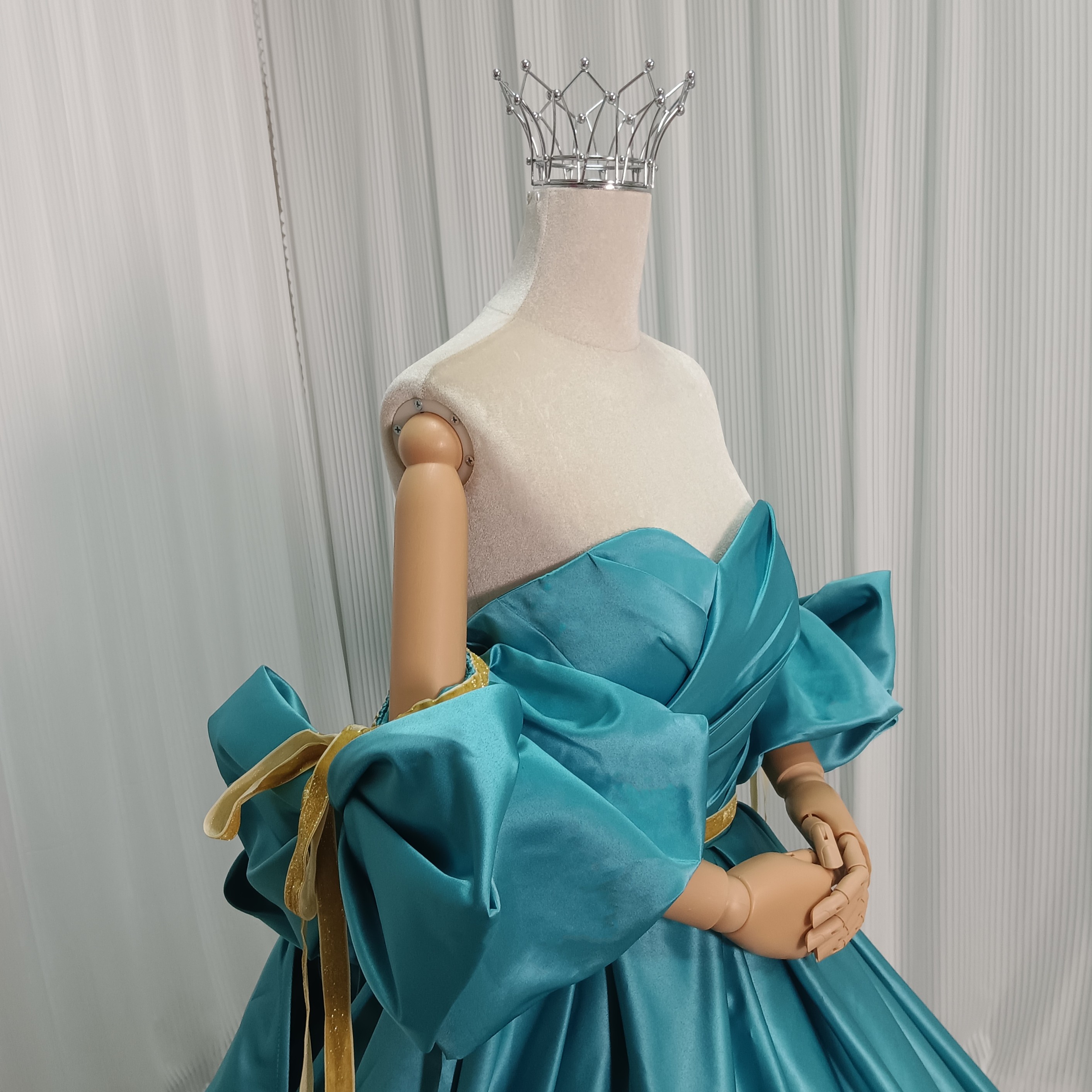 姫袖 パフスリーブ のみ只有 光沢感 ブルー 色直し 結婚式 花嫁 可愛い オーダーメイド