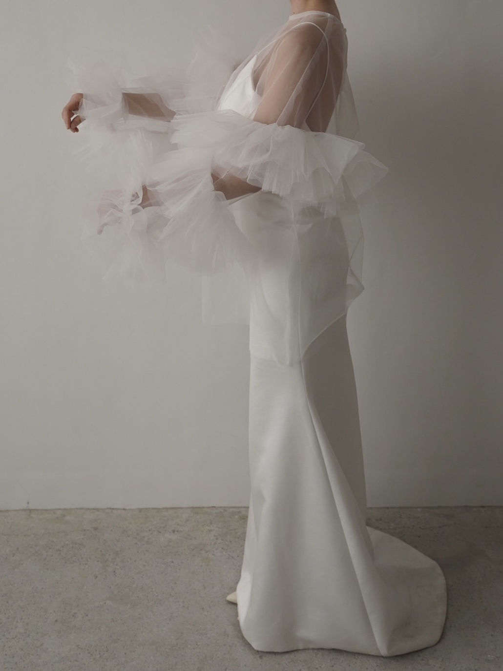 トップス ソフトチュール ラッフルフリル 前撮り 妊婦 可愛い 色直し 花嫁/ウェディングドレス