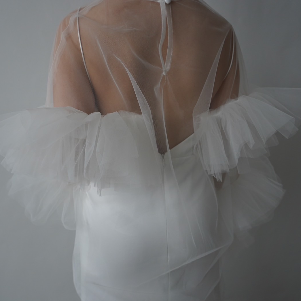 トップス ソフトチュール ラッフルフリル 前撮り 妊婦 可愛い 色直し 花嫁/ウェディングドレス