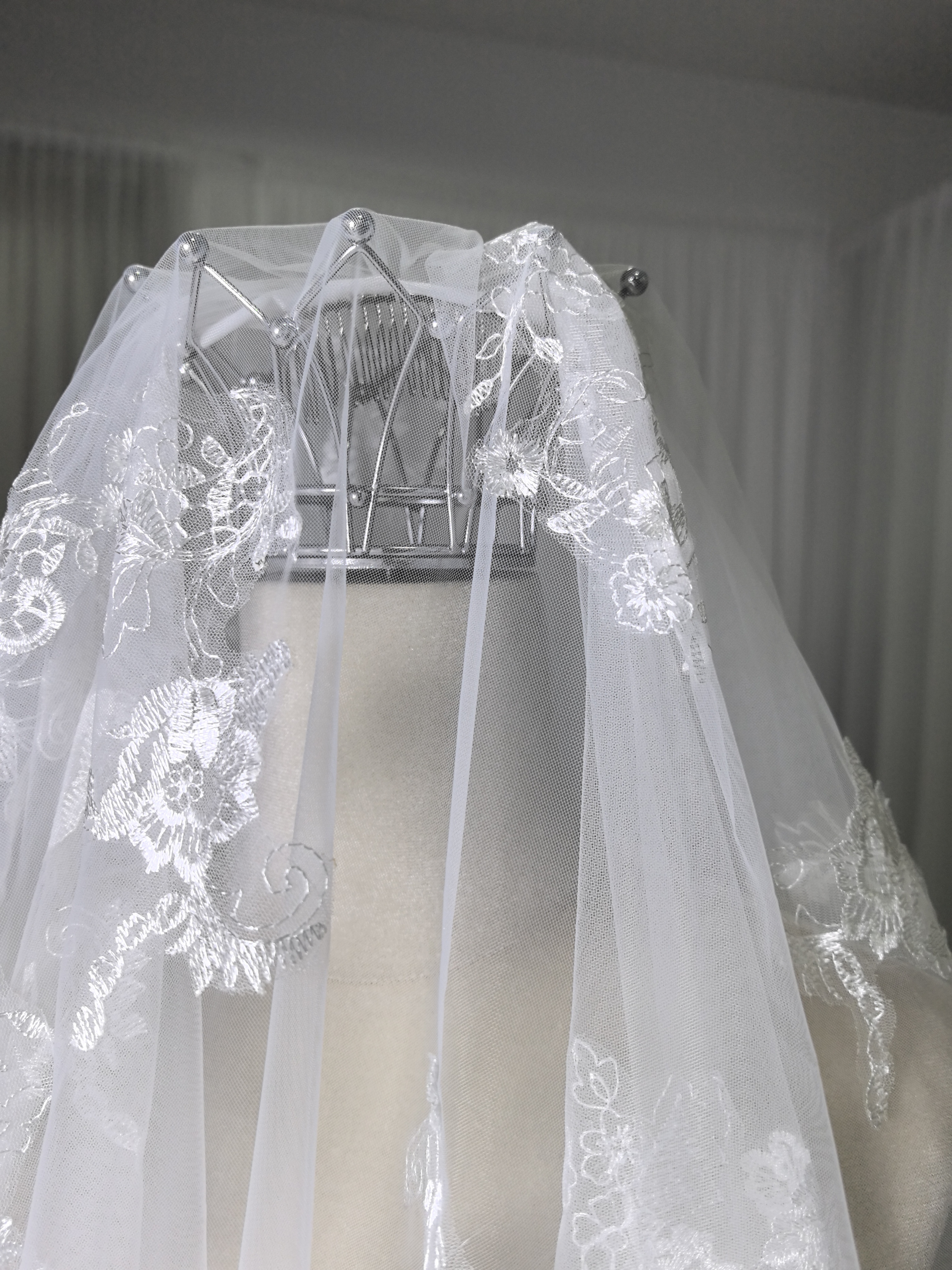 送料無料！ロングベール ベールダウン可能 パール 贅沢な小花総レース 花嫁/ウェディングドレス