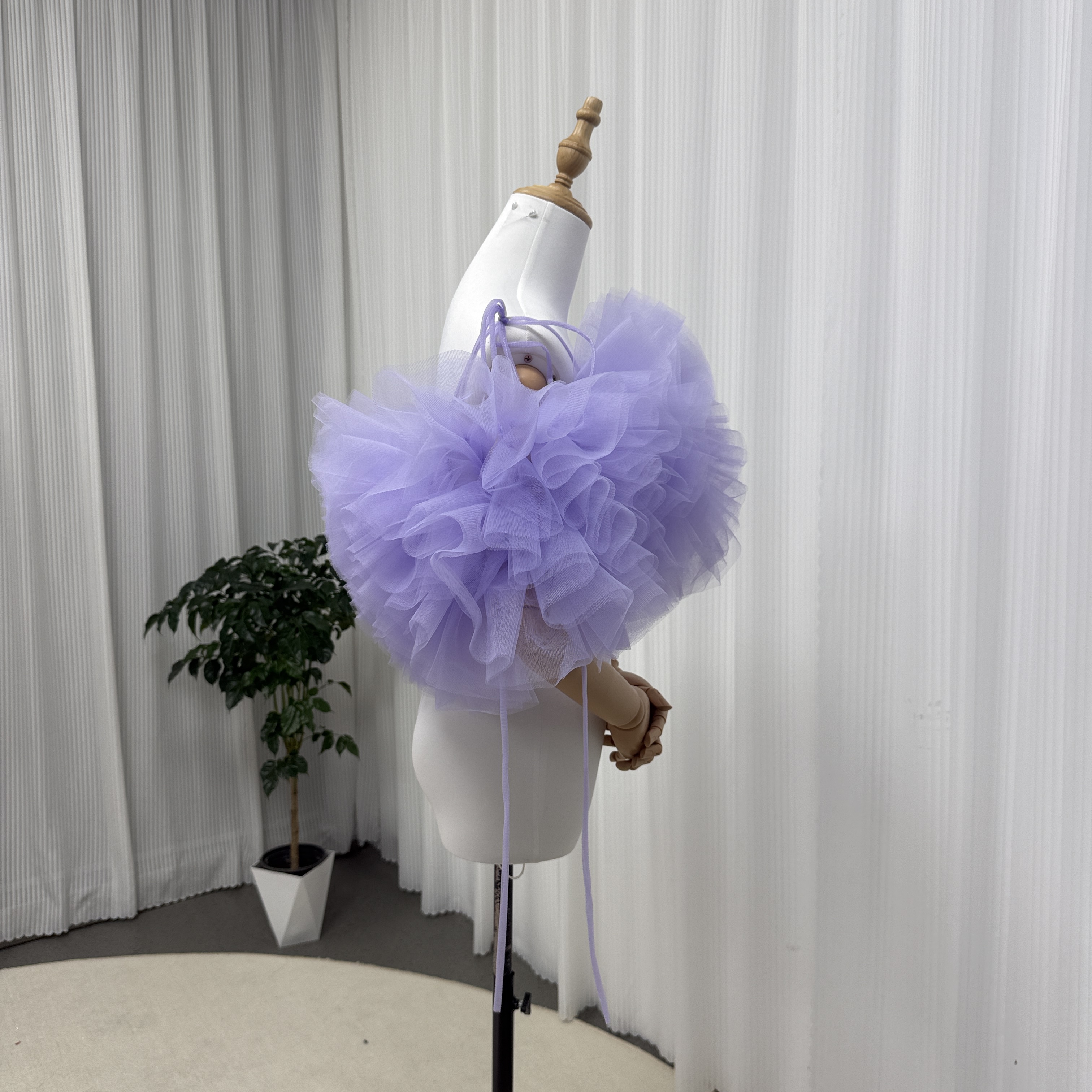フランス風 取り外しオフショルダー パープル ソフトチュール 前撮り