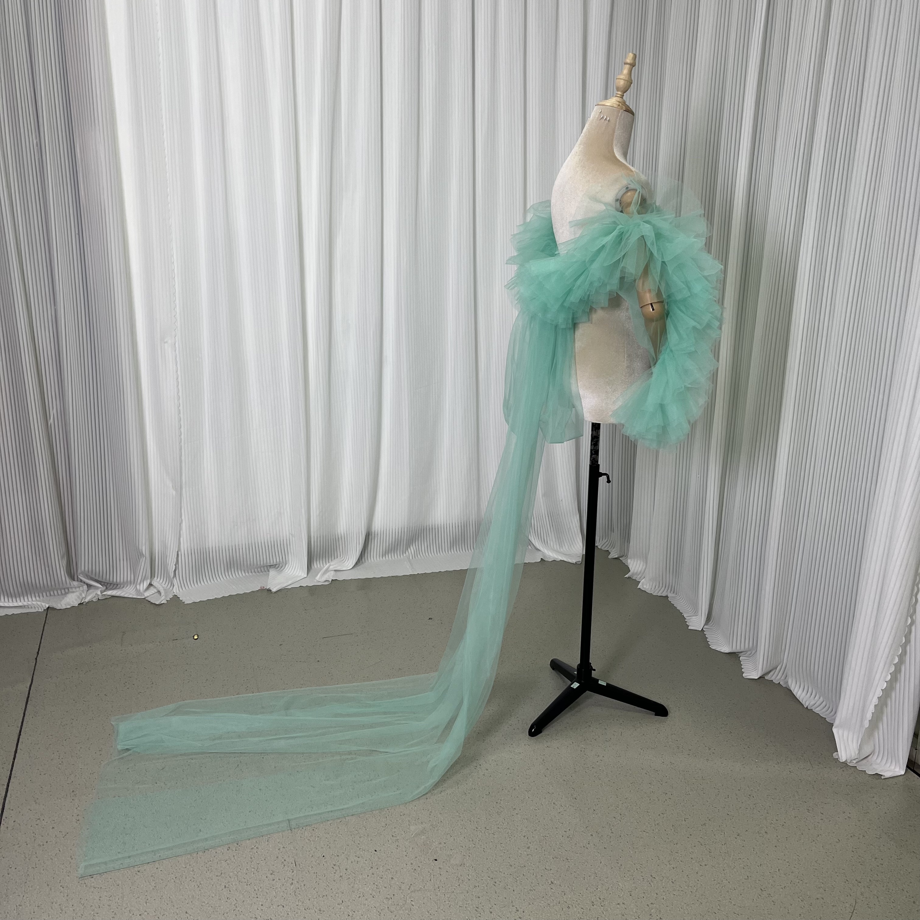 ドレスアレンジ用トップスのみ ブルー ソフトチュール ベール風ポンチョ トレーン 前撮り