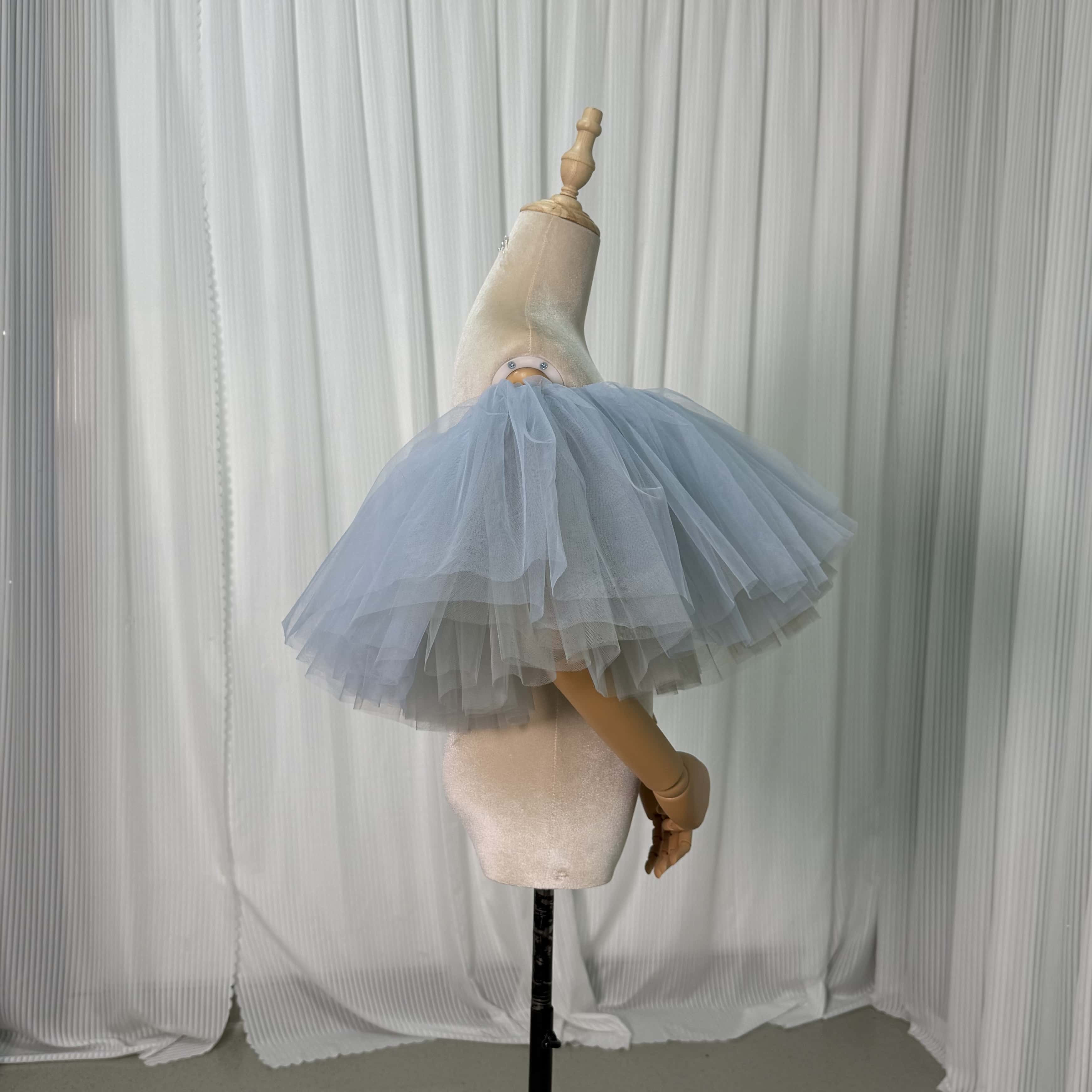 取り外しオフショルダー ブルー ソフトチュール ストレッチ 花嫁/ウェディングドレス