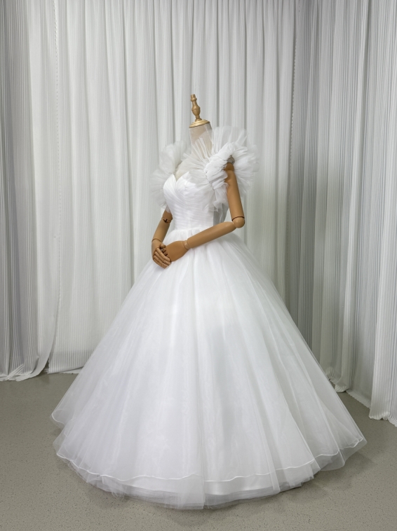 エレガント ウエディングドレス フレア袖 ロング プリンセスライン ファスナー 結婚式