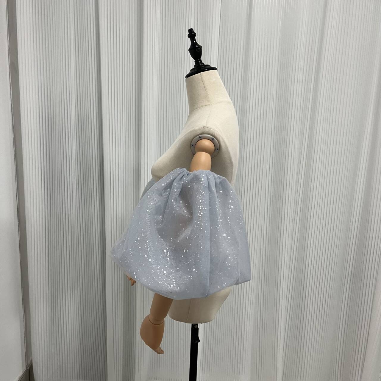 パフスリーブ 水色 取り外し袖 キラキラグリッターチュール お色直し 可愛い