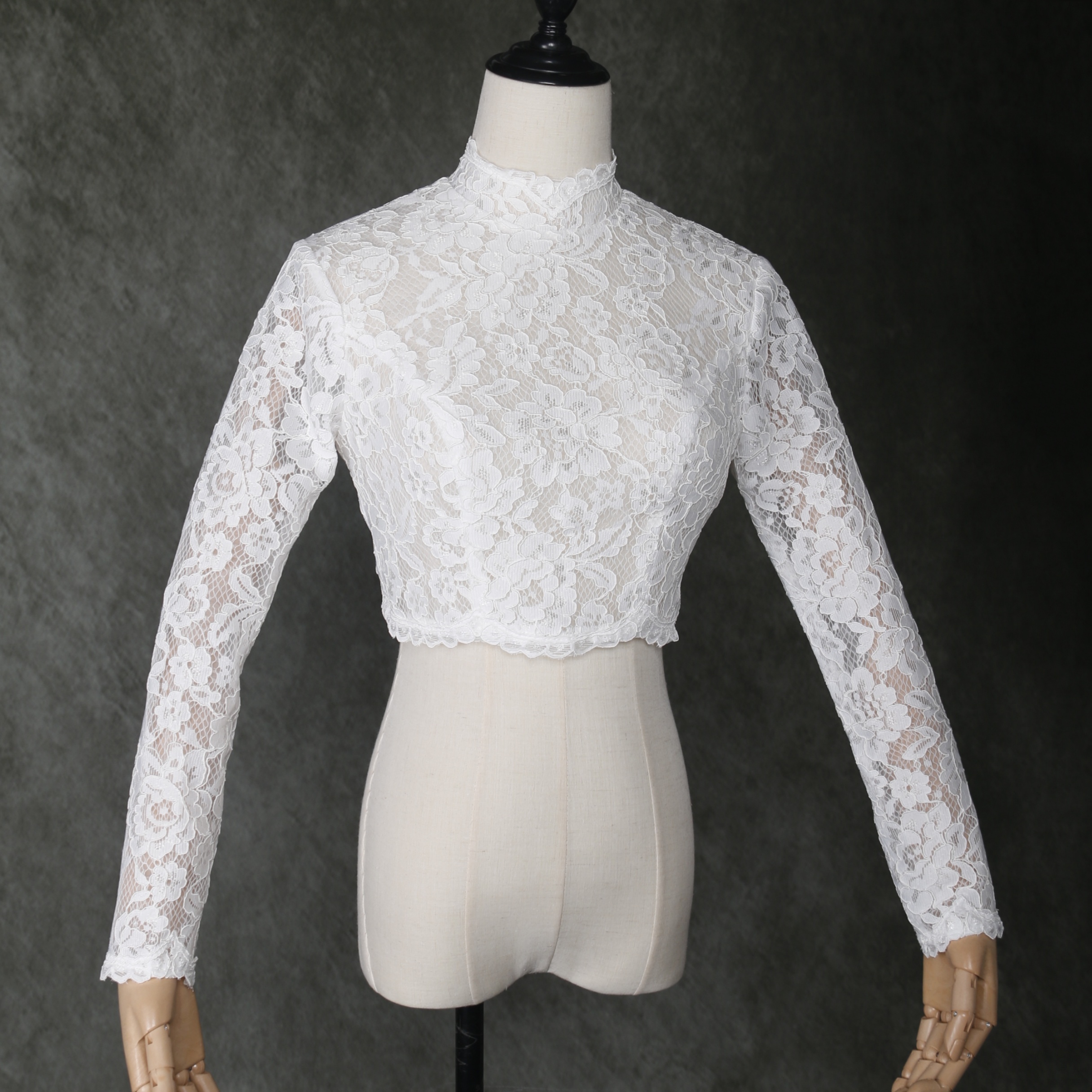 ボレロ ロングスリーブ くるみボタン 上品花レース 花嫁 ウェディングドレス ハンドメイド