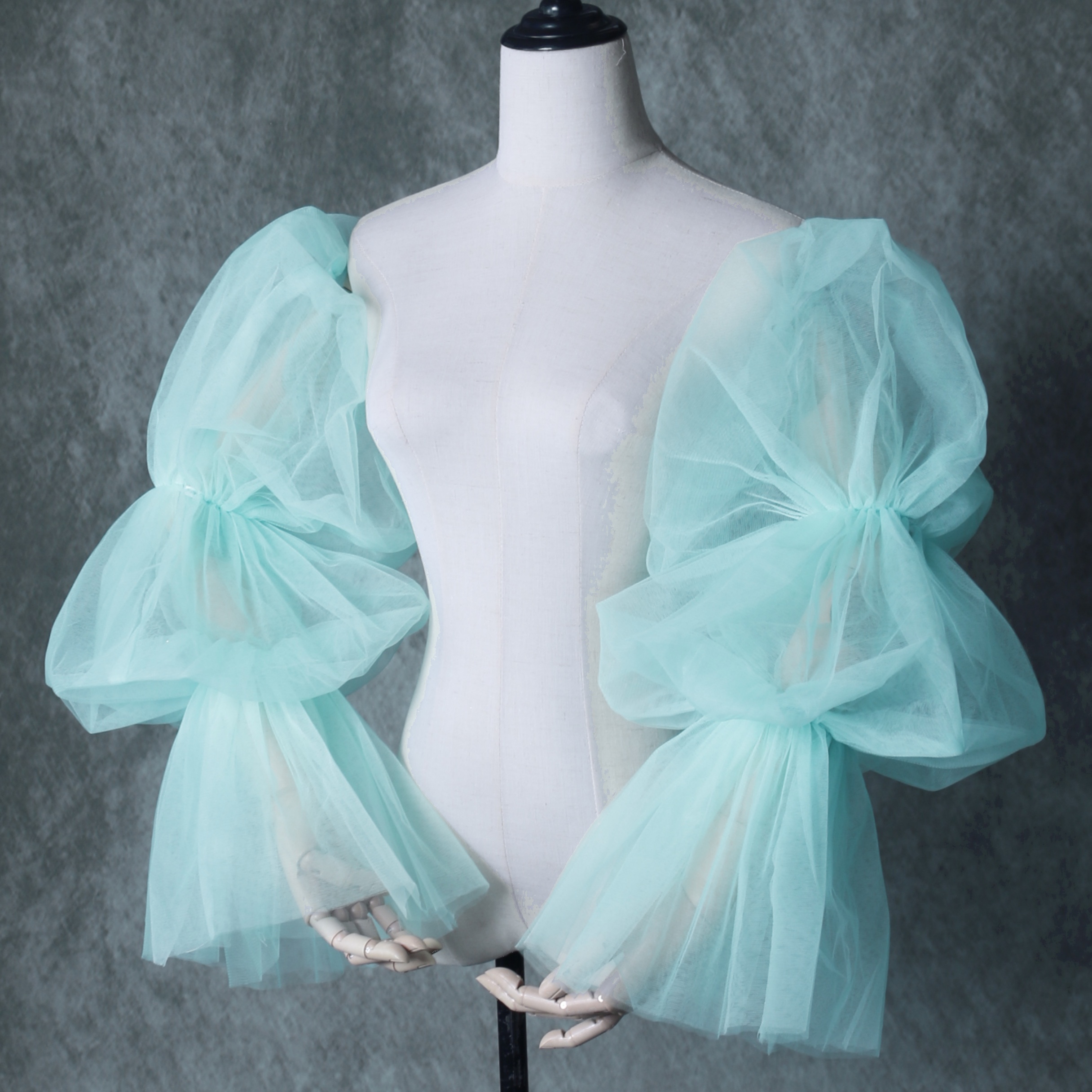 取り外し袖 グリーン ソフトチュール 上品透け袖 ウエディングドレス 可愛い