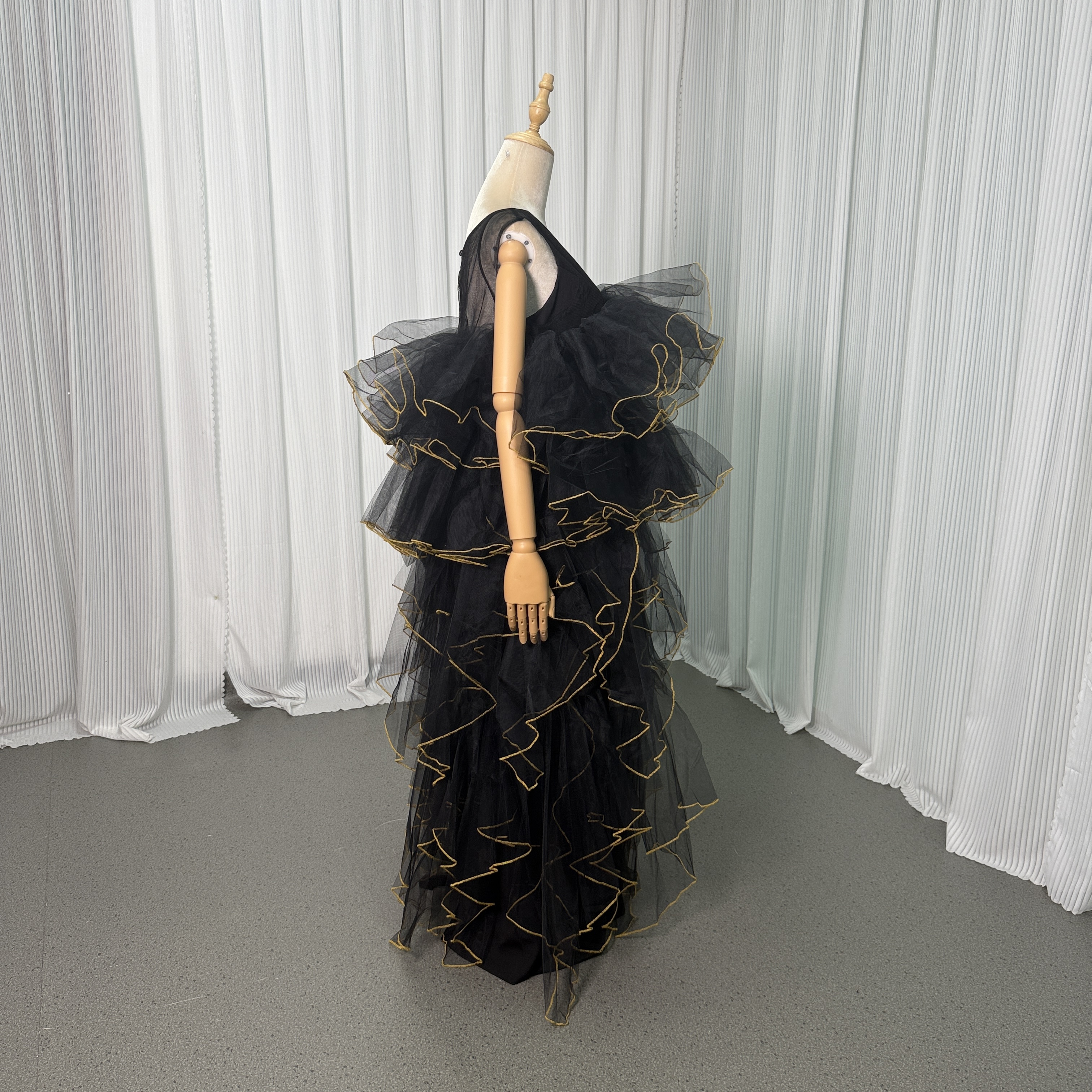 パーティードレス オーバードレス ブラック アシンメトリードレス ラッフルフリル ツーピース 音楽会 前撮り