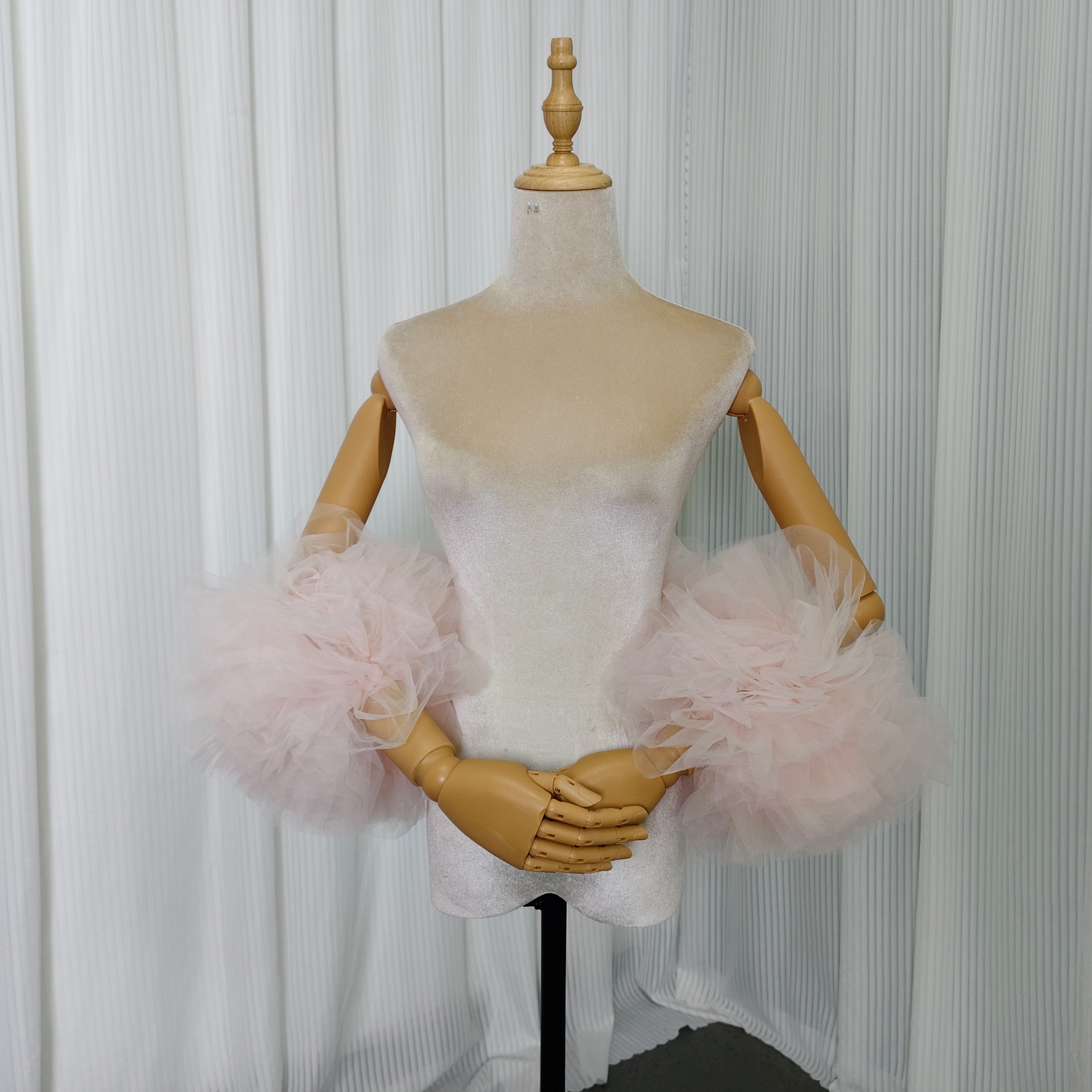 薄ピンク ショール ソフトチュール ラッフルフリル ふわふわ袖 前撮り