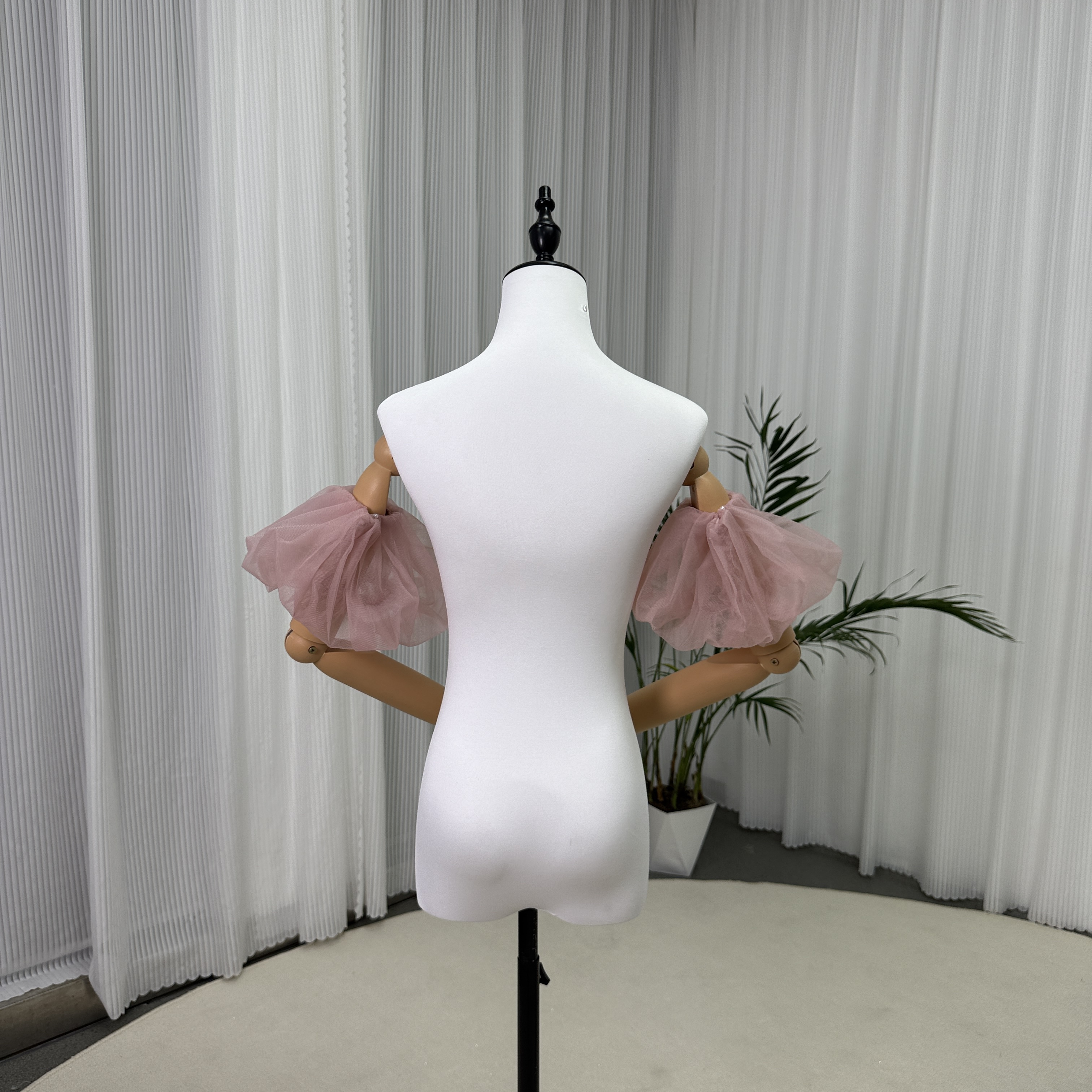 ピンク パフスリーブ ストレッチ ソフトチュール ふわふわ袖 披露宴