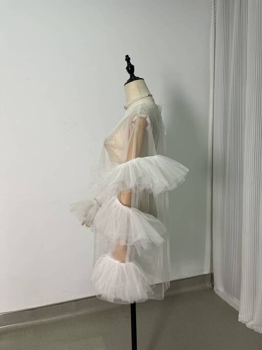 実例写真！2ways トップス+キャミソール 可愛い 前撮り ソフトチュール クレープ生地 ふわふわ 披露宴 前撮り