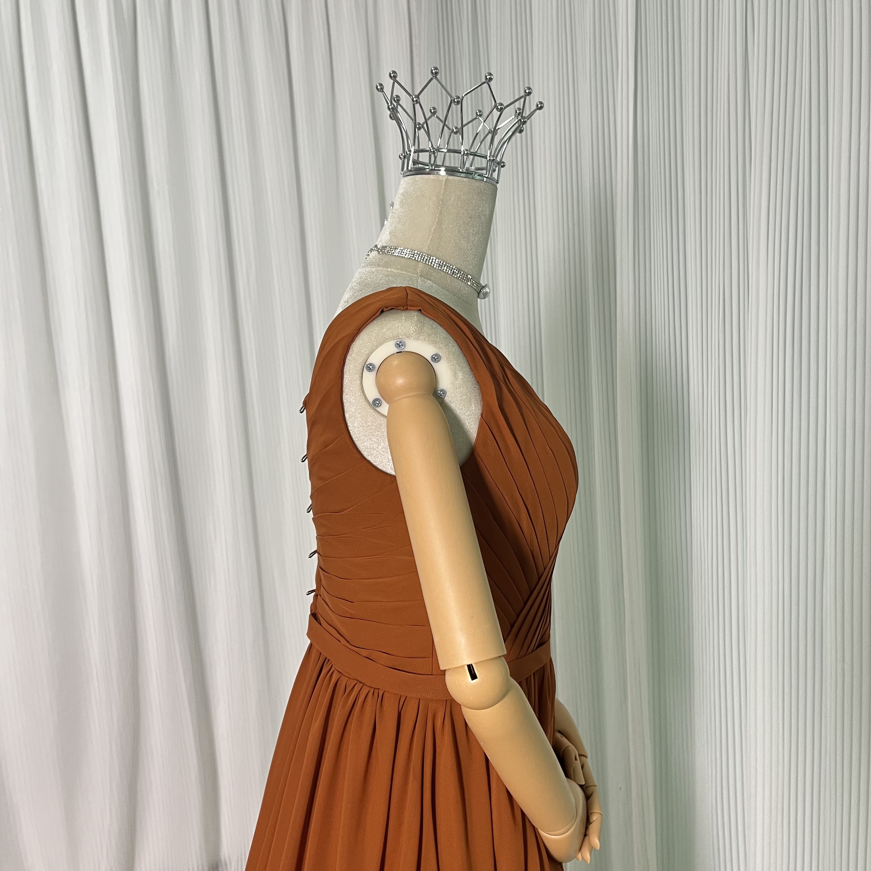 パーティードレス Vネック テラコッタ 編み上げ お呼ばれ/二次会/前撮り