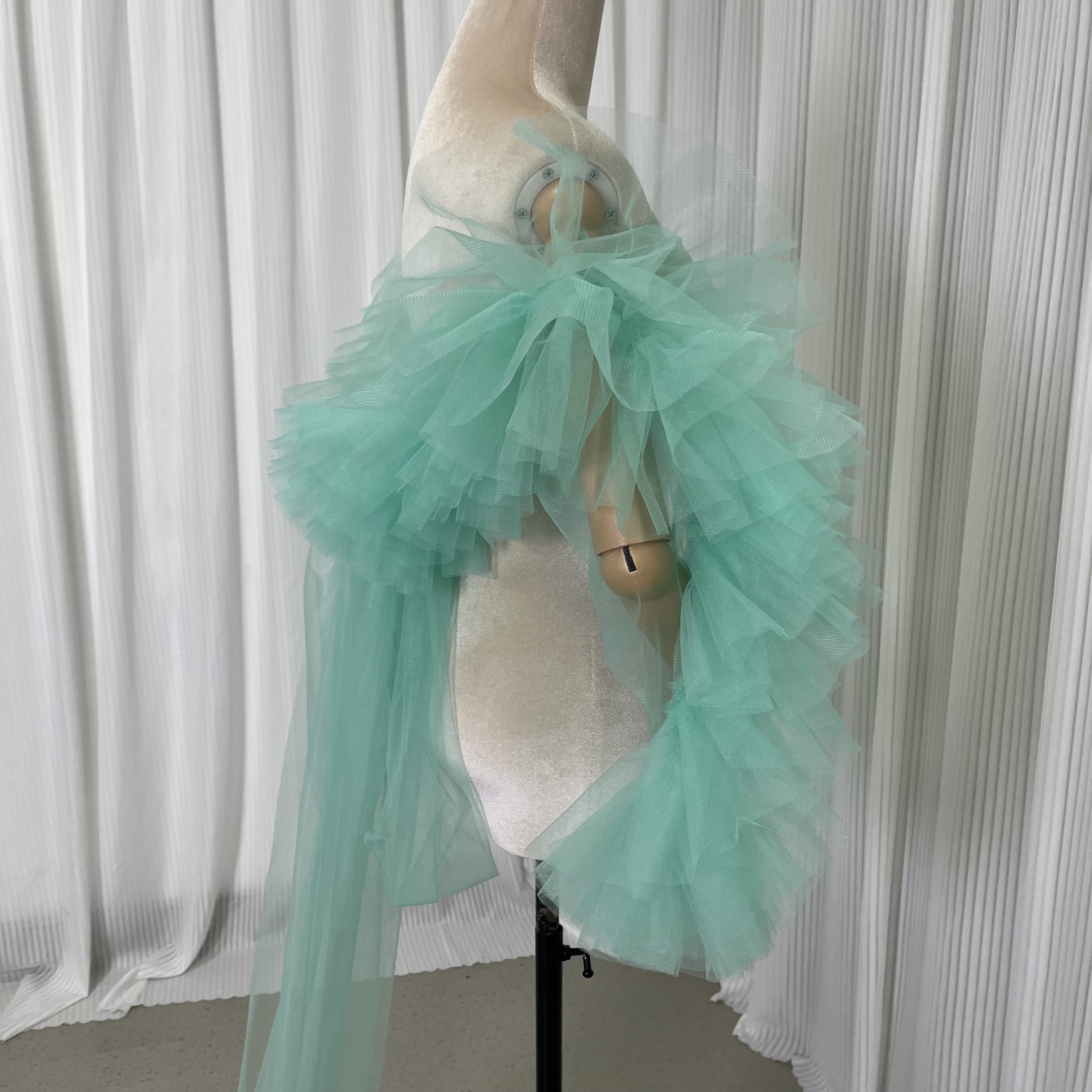 ドレスアレンジ用トップスのみ ブルー ソフトチュール ベール風ポンチョ トレーン 前撮り