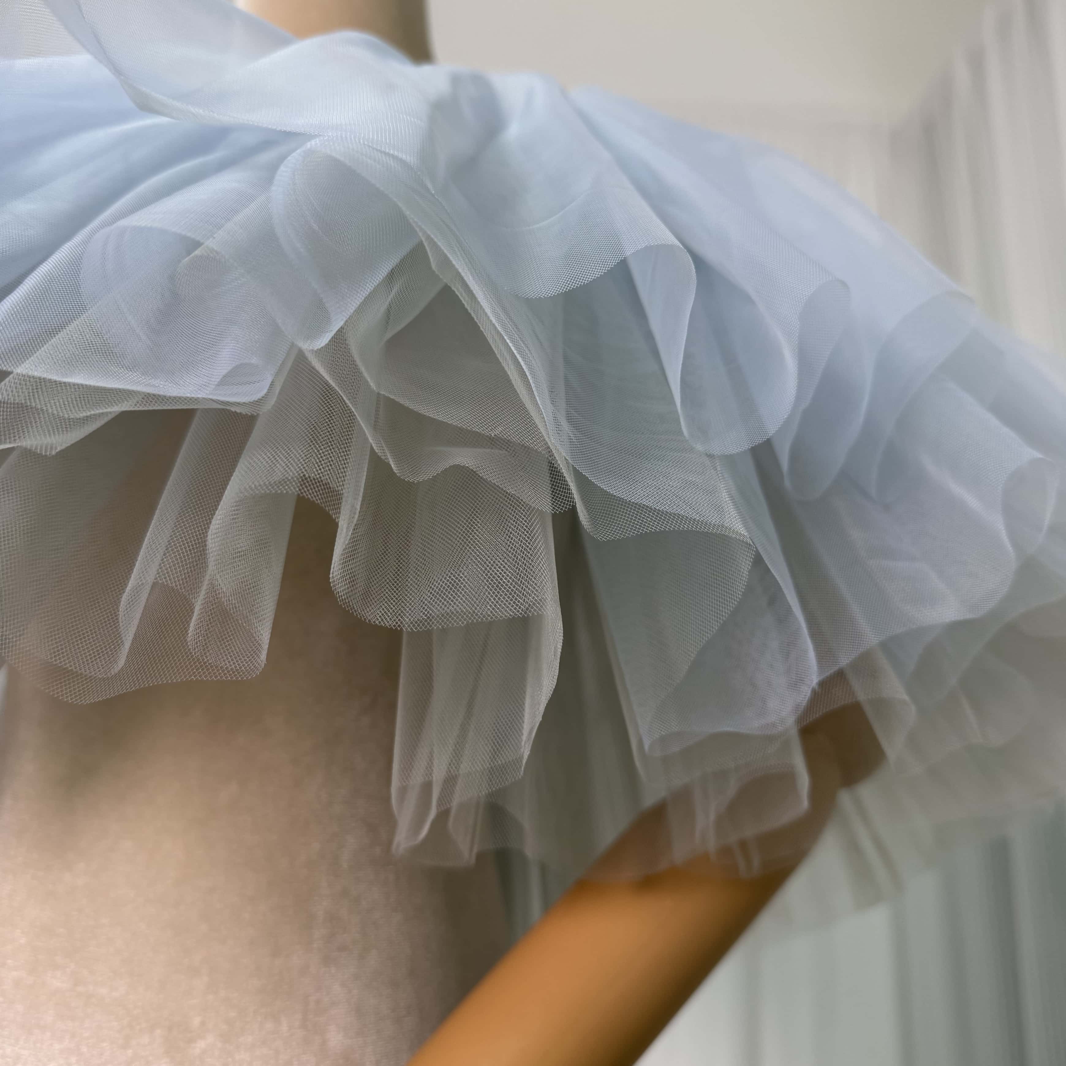 取り外しオフショルダー ブルー ソフトチュール ストレッチ 花嫁/ウェディングドレス