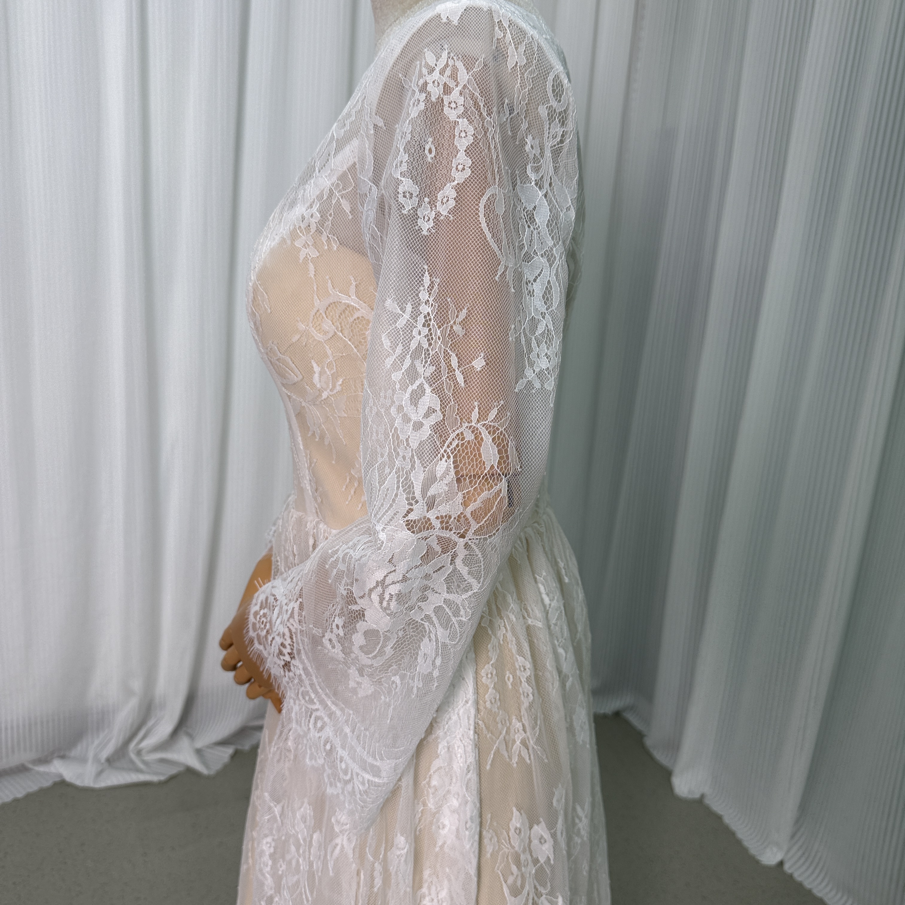 クラシカル パーティードレス スレンダードレス 長袖 繊細総レース 結婚式 二次会 花嫁 ロングドレス