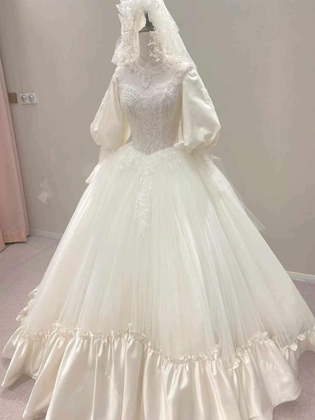 フランス風 ウェディングドレス 七分袖丈 プリンセスライン 绮丽な 披露宴/結婚式