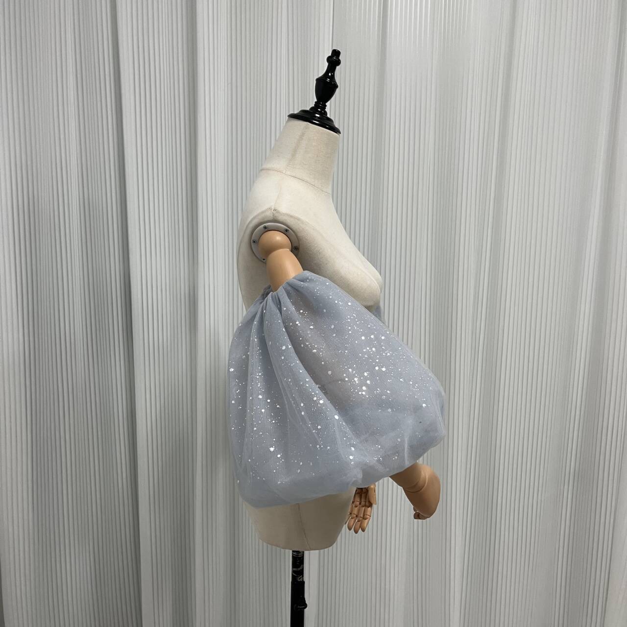 パフスリーブ 水色 取り外し袖 キラキラグリッターチュール お色直し 可愛い