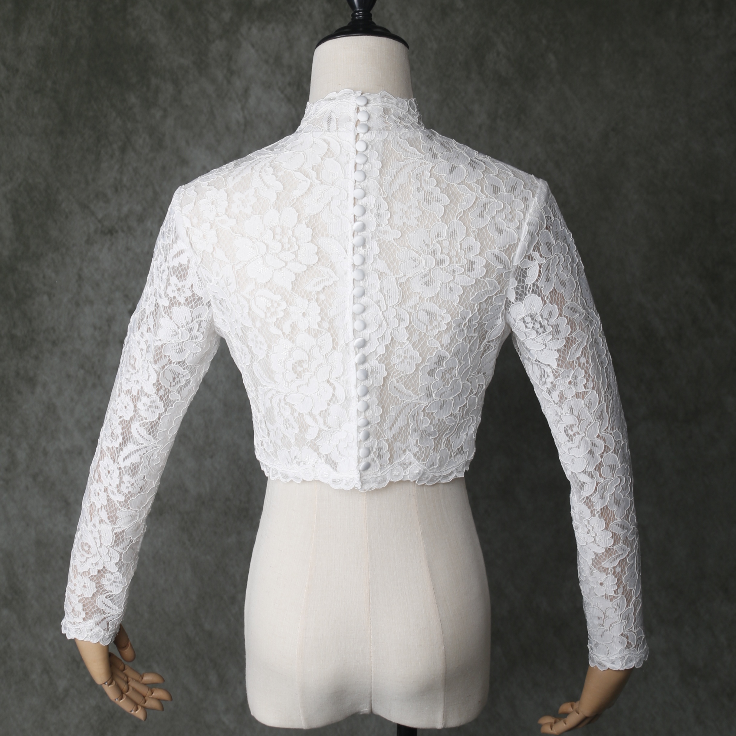 ボレロ ロングスリーブ くるみボタン 上品花レース 花嫁 ウェディングドレス ハンドメイド