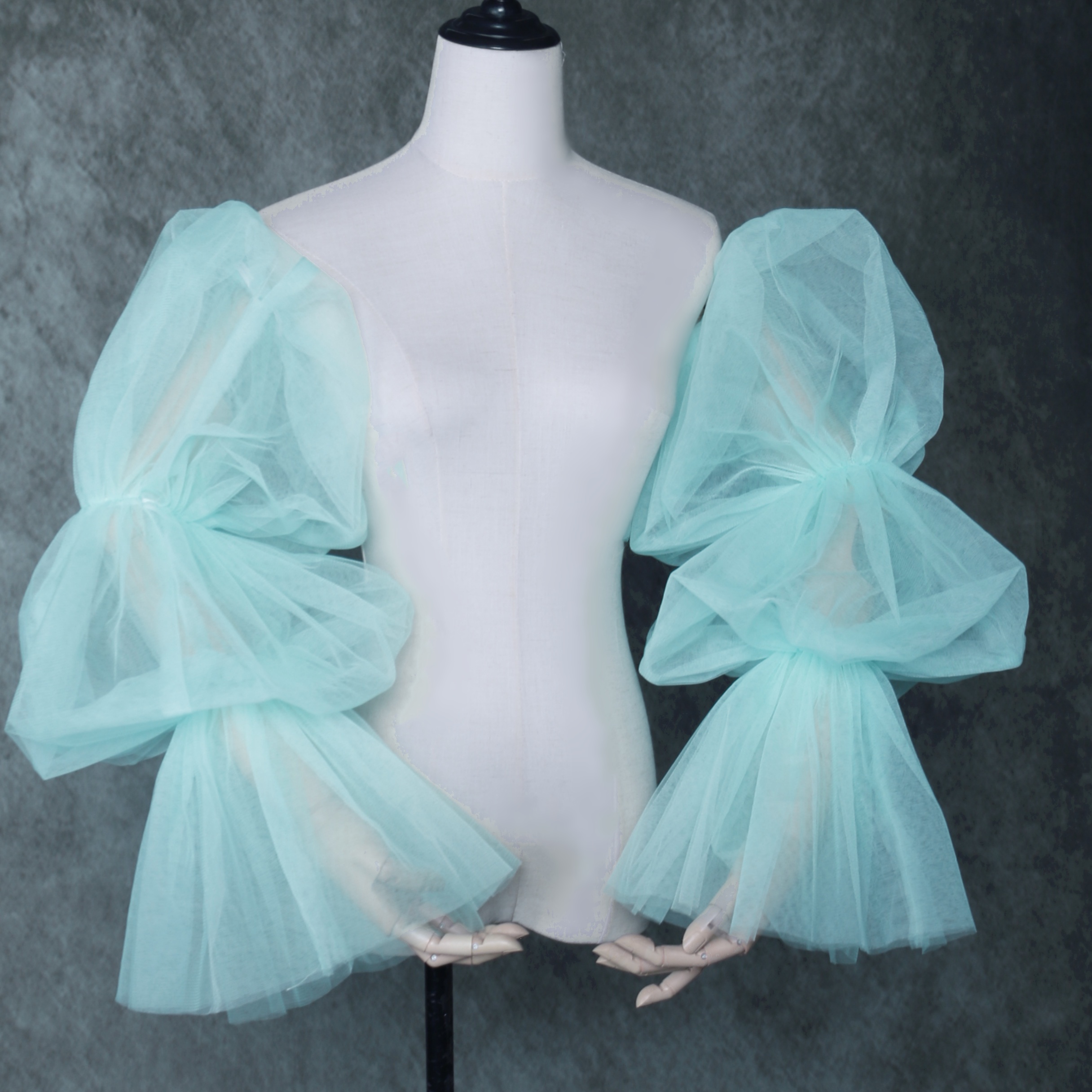 取り外し袖 グリーン ソフトチュール 上品透け袖 ウエディングドレス 可愛い