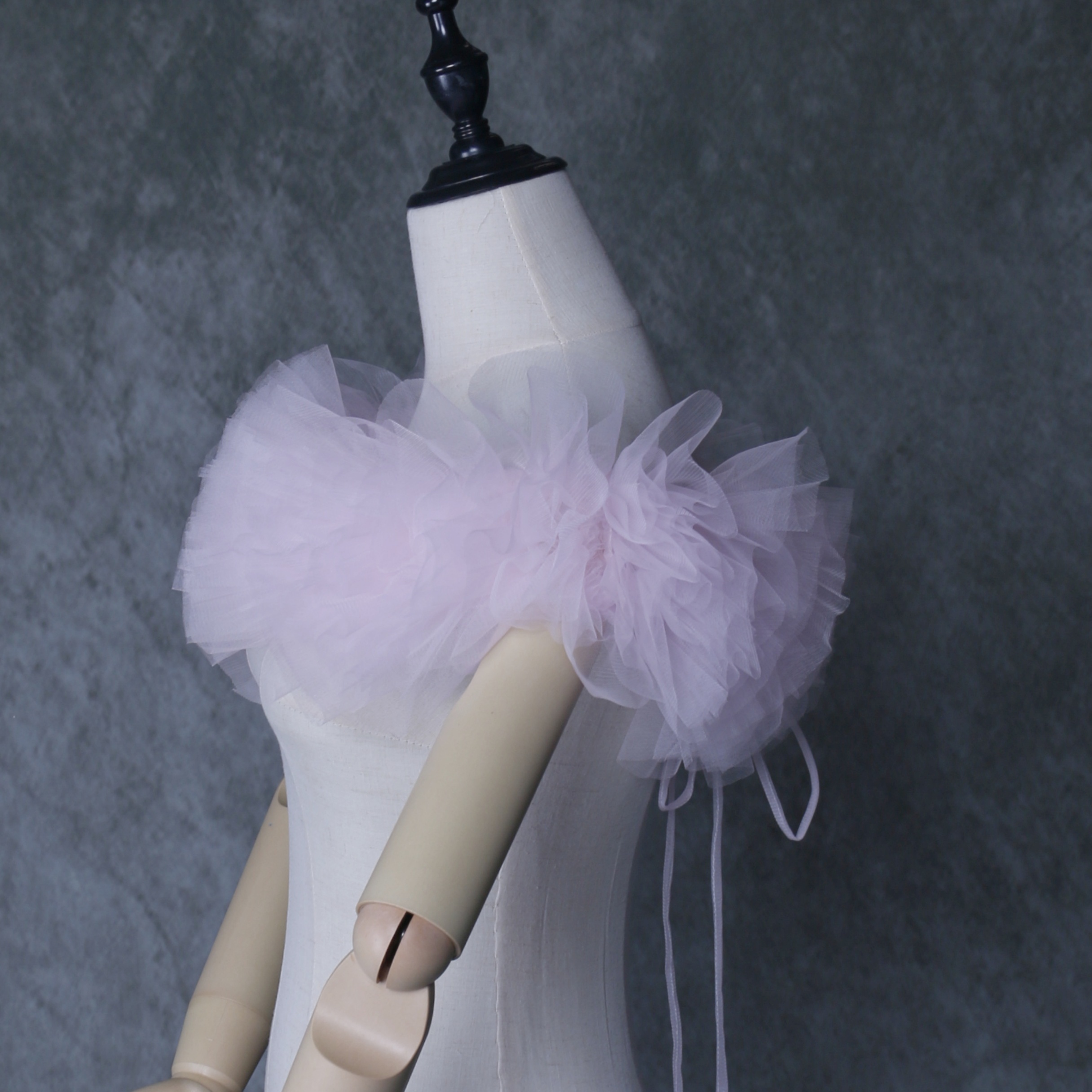 取り外しオフショルダー ピンク 編み上げ ソフトチュール 色直し 花嫁/ウェディングドレス