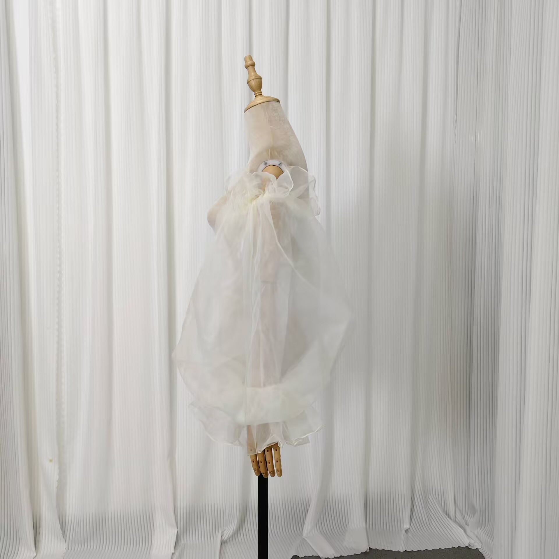 取り外し可能な付け袖 薄シャンパン色 上質オーガンジー パフスリーブ オーダーメイド ストレッチ 前撮り