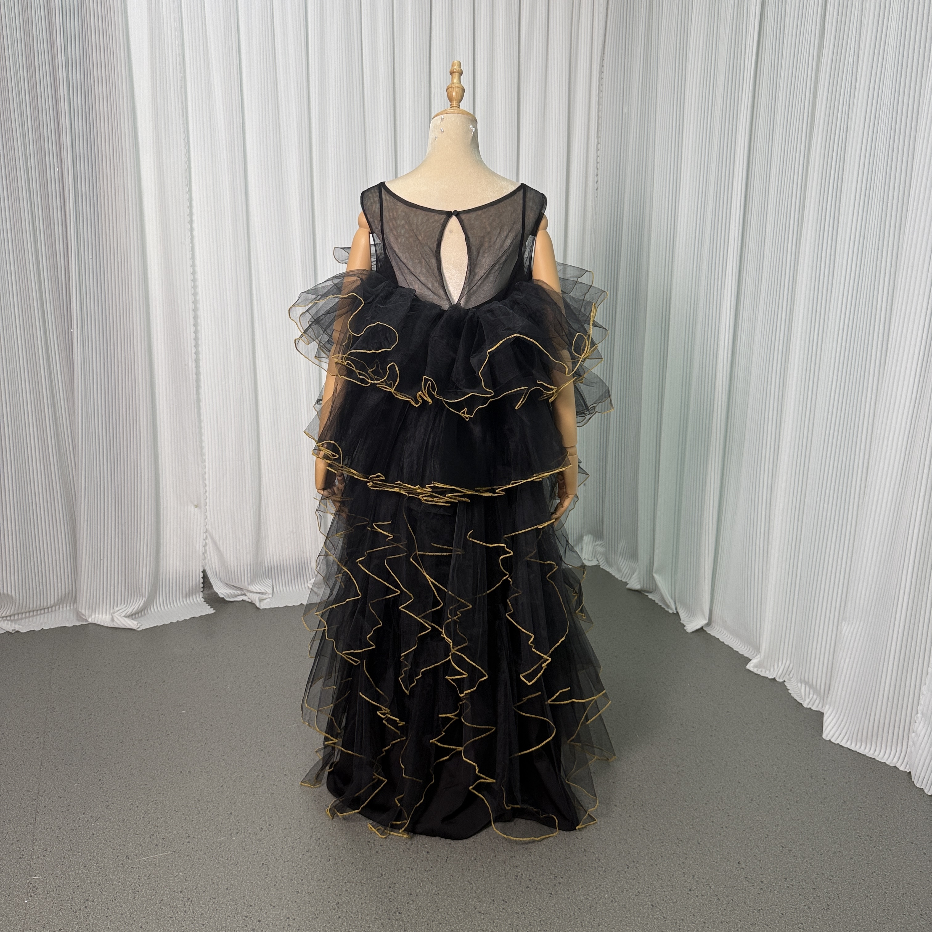 パーティードレス オーバードレス ブラック アシンメトリードレス ラッフルフリル ツーピース 音楽会 前撮り