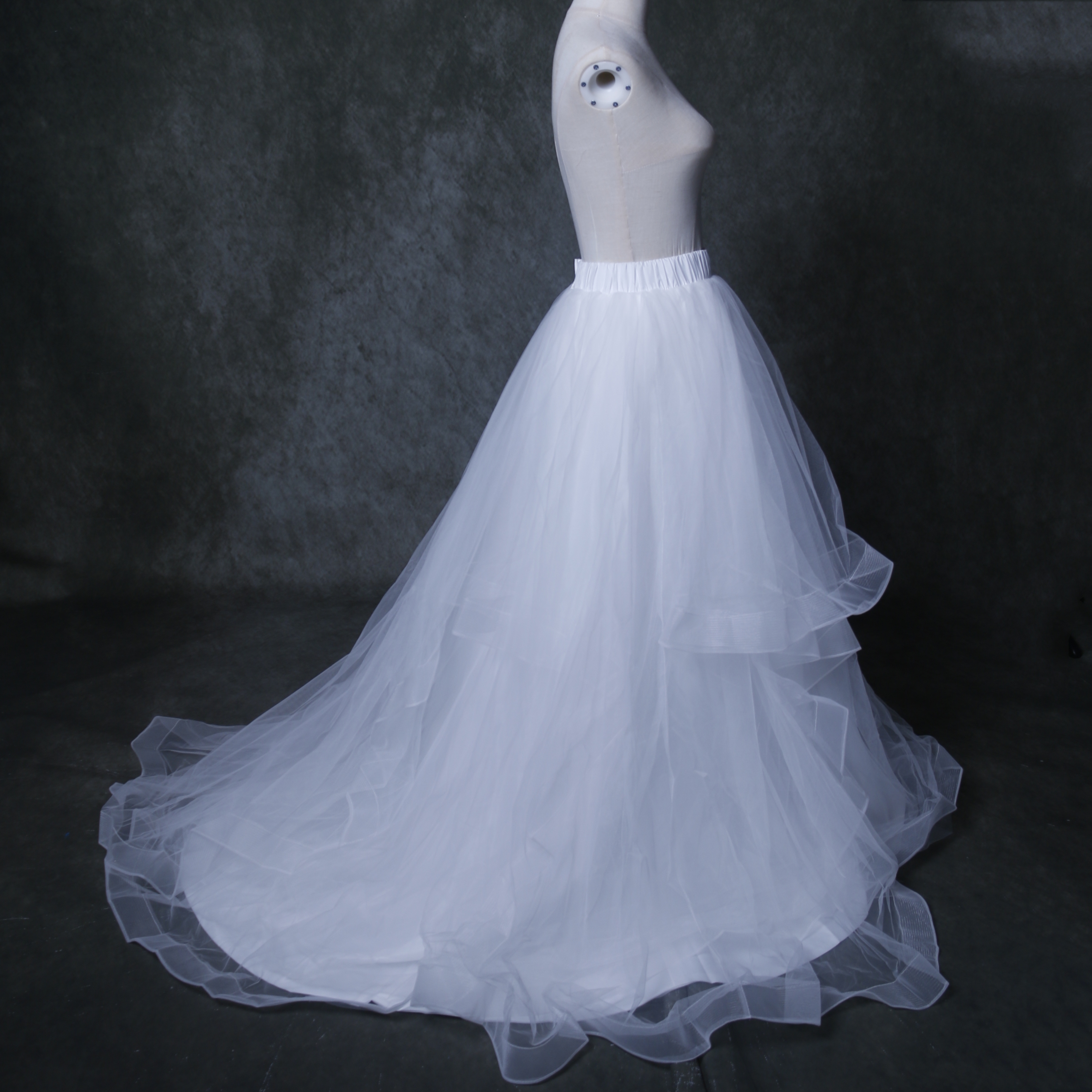 オーバースカート デザイン感 オフホワイト アシメスカート ストレッチ ファスナー ウェディングドレス