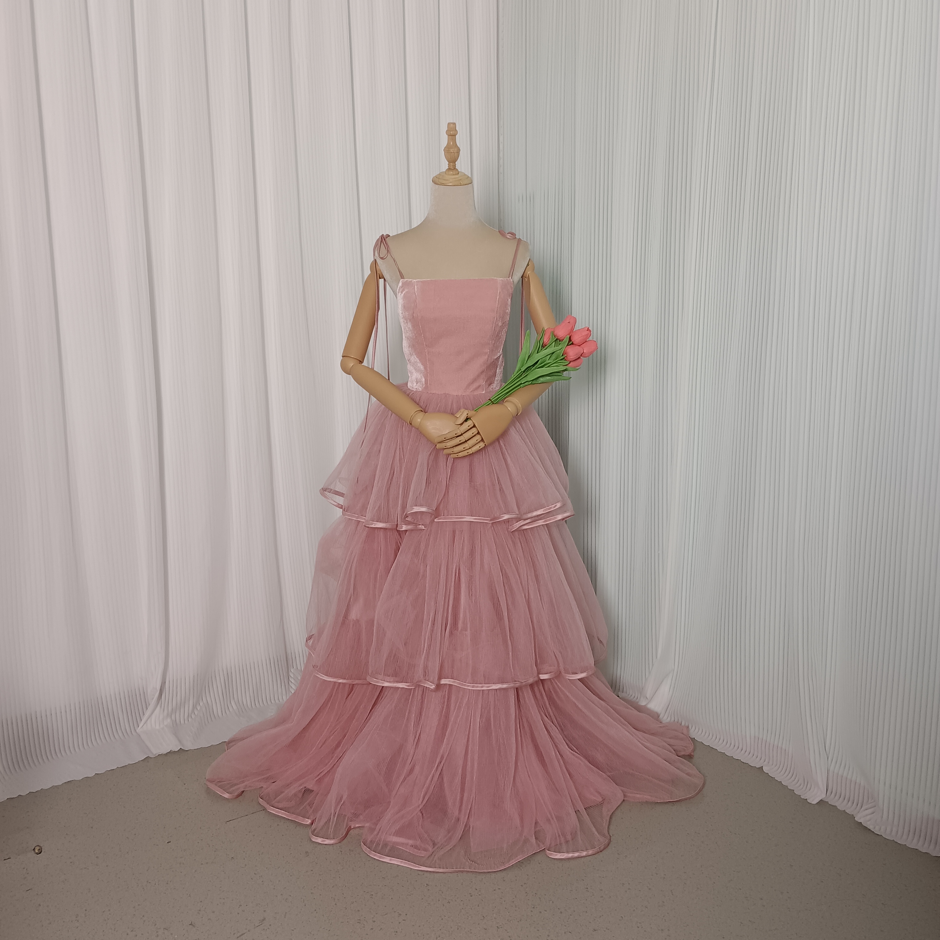 ピンク キャミソール カラードレス プリーツスカート お色直し 結婚式 披露宴
