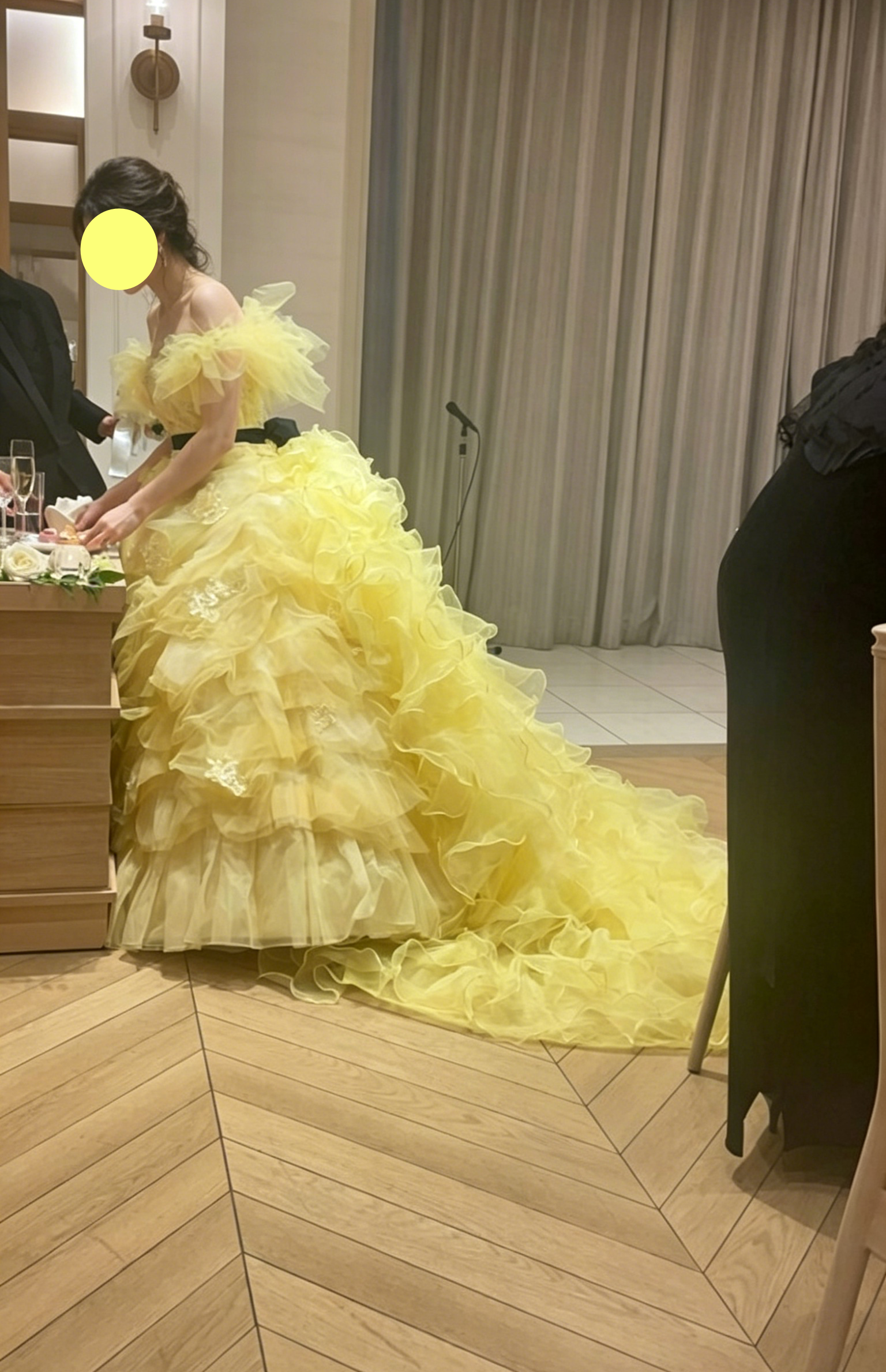 実例写真！イエロー フリルトレーンのみ ラッフルフリル ソフトチュール 花嫁