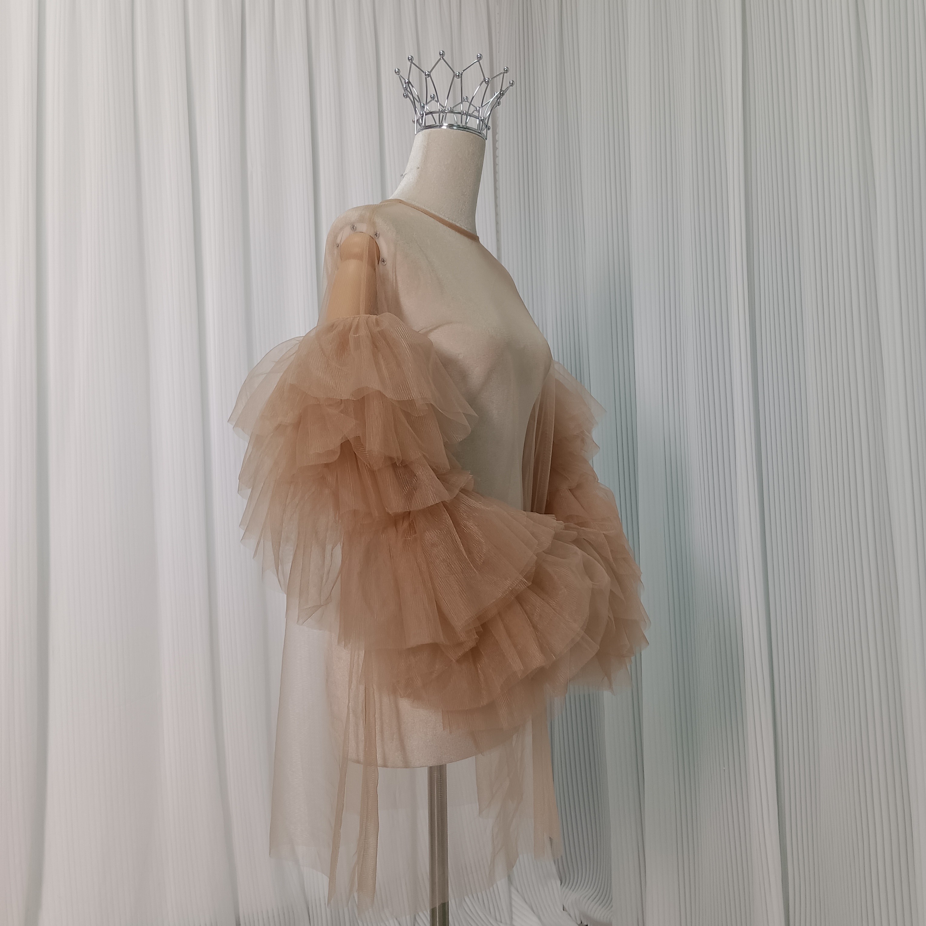 トップス ソフトチュール ベージュ レイヤードドレス ロングスリーブ カーディガン 二次会