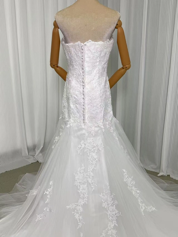 実例写真！2waysマーメイドウエディングドレス　刺繍ボレロ付き　くるみボタン　トレーン　前撮り　二次会　結婚式　