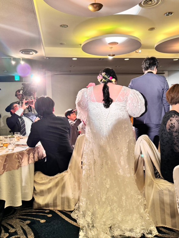 実例写真！ウエディングドレス Vネック 長袖 贅沢な総レース 結婚式/披露宴 大きいサイズ 可愛い