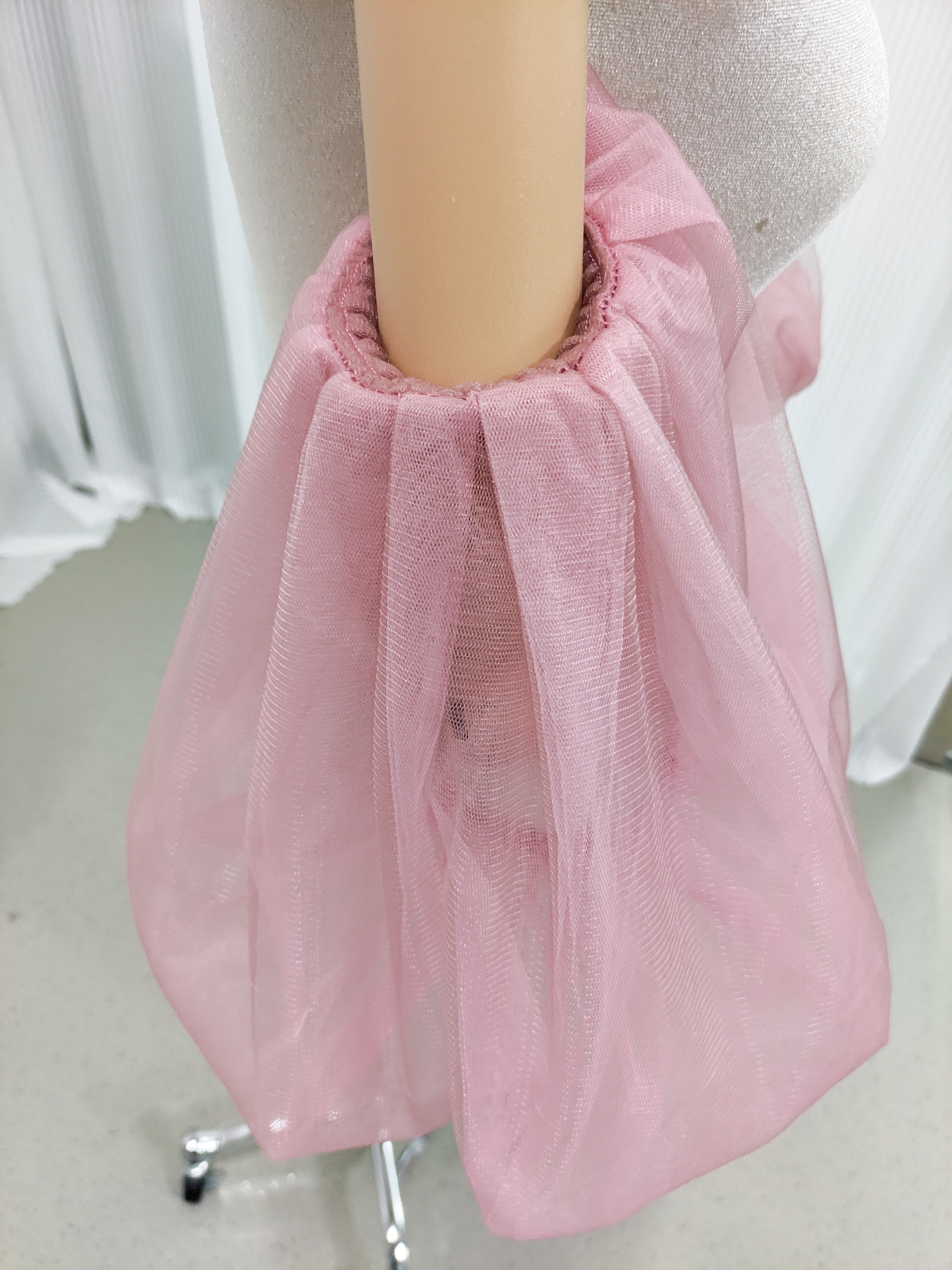 ピンク パフスリーブ ソフトチュール ストレッチ ブライダル 結婚式 前撮り 可愛い