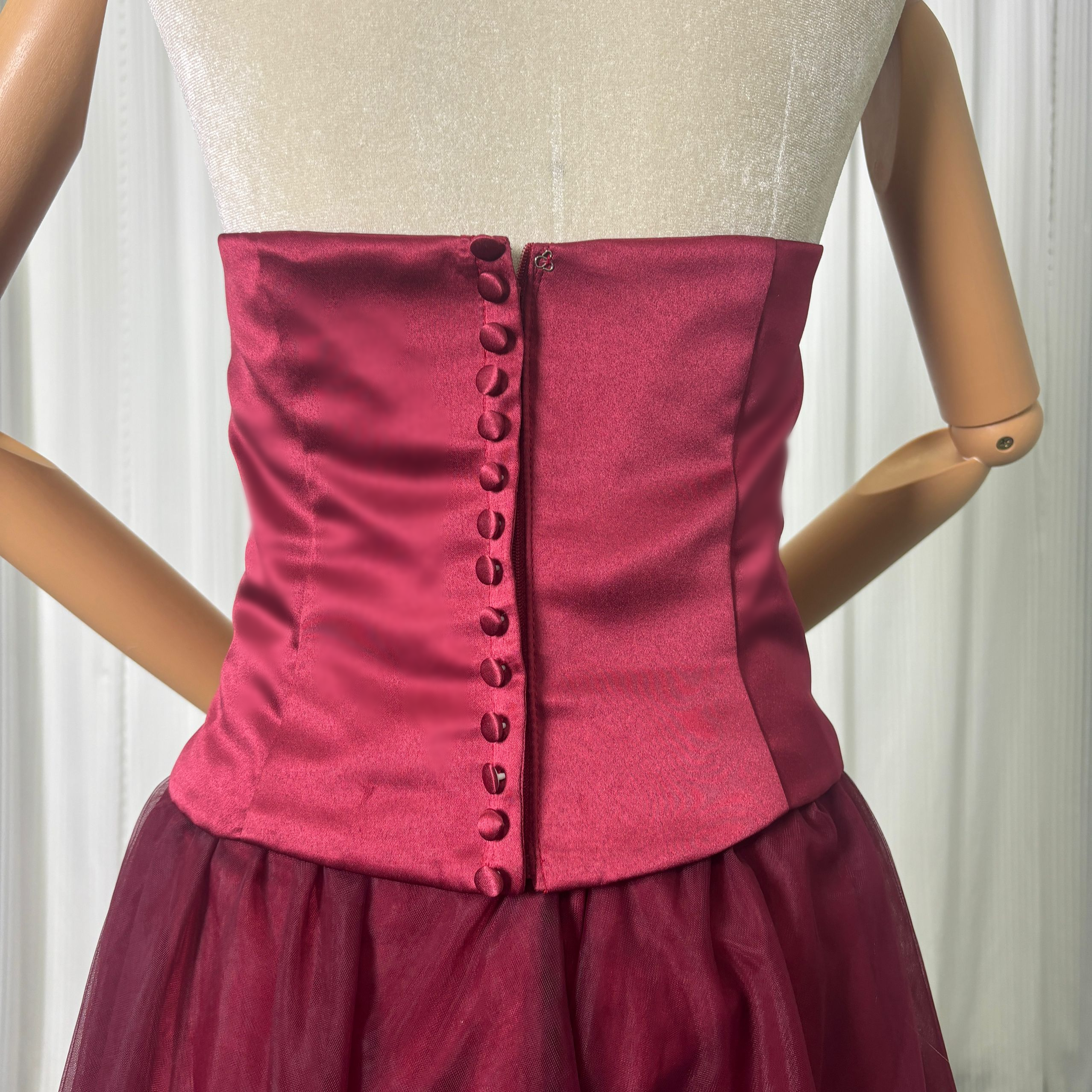 カラードレス ボルドー色 くるみボタン ツーピース ソフトチュール 床付く ふわふわ 前撮り 二次会