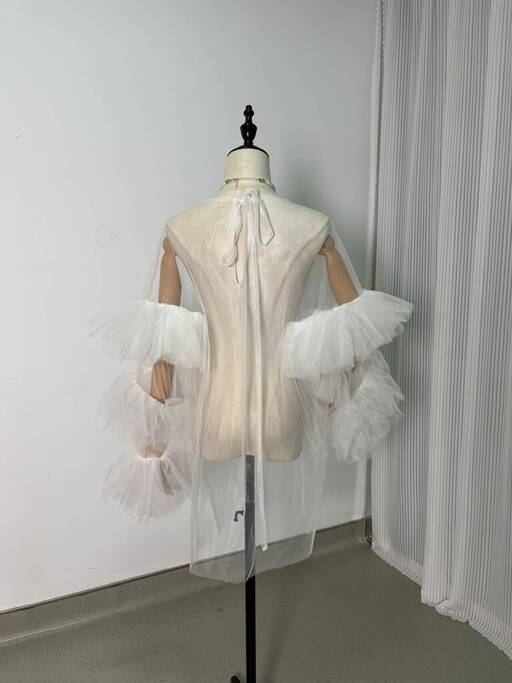 実例写真！2ways トップス+キャミソール 可愛い 前撮り ソフトチュール クレープ生地 ふわふわ 披露宴 前撮り