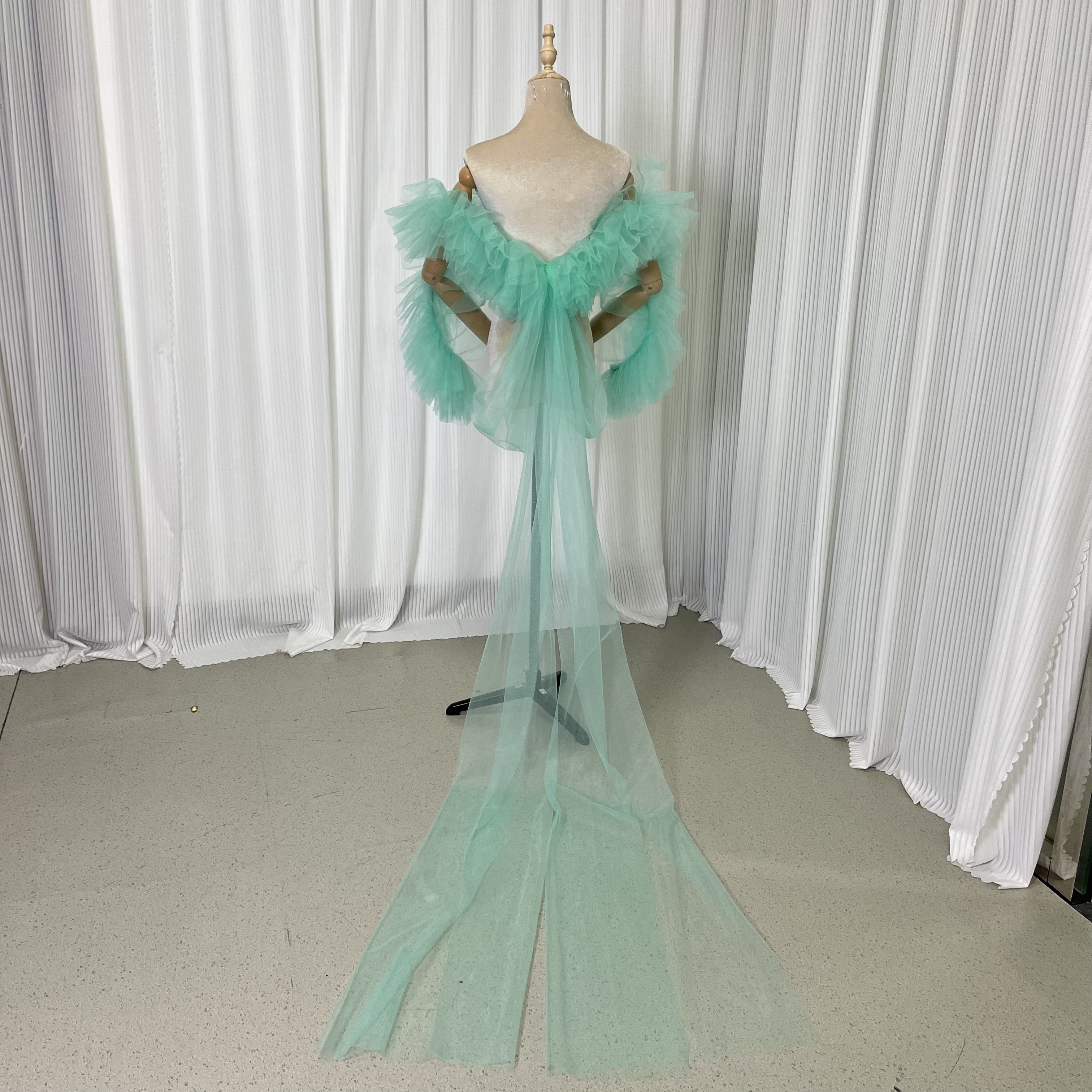 ドレスアレンジ用トップスのみ ブルー ソフトチュール ベール風ポンチョ トレーン 前撮り