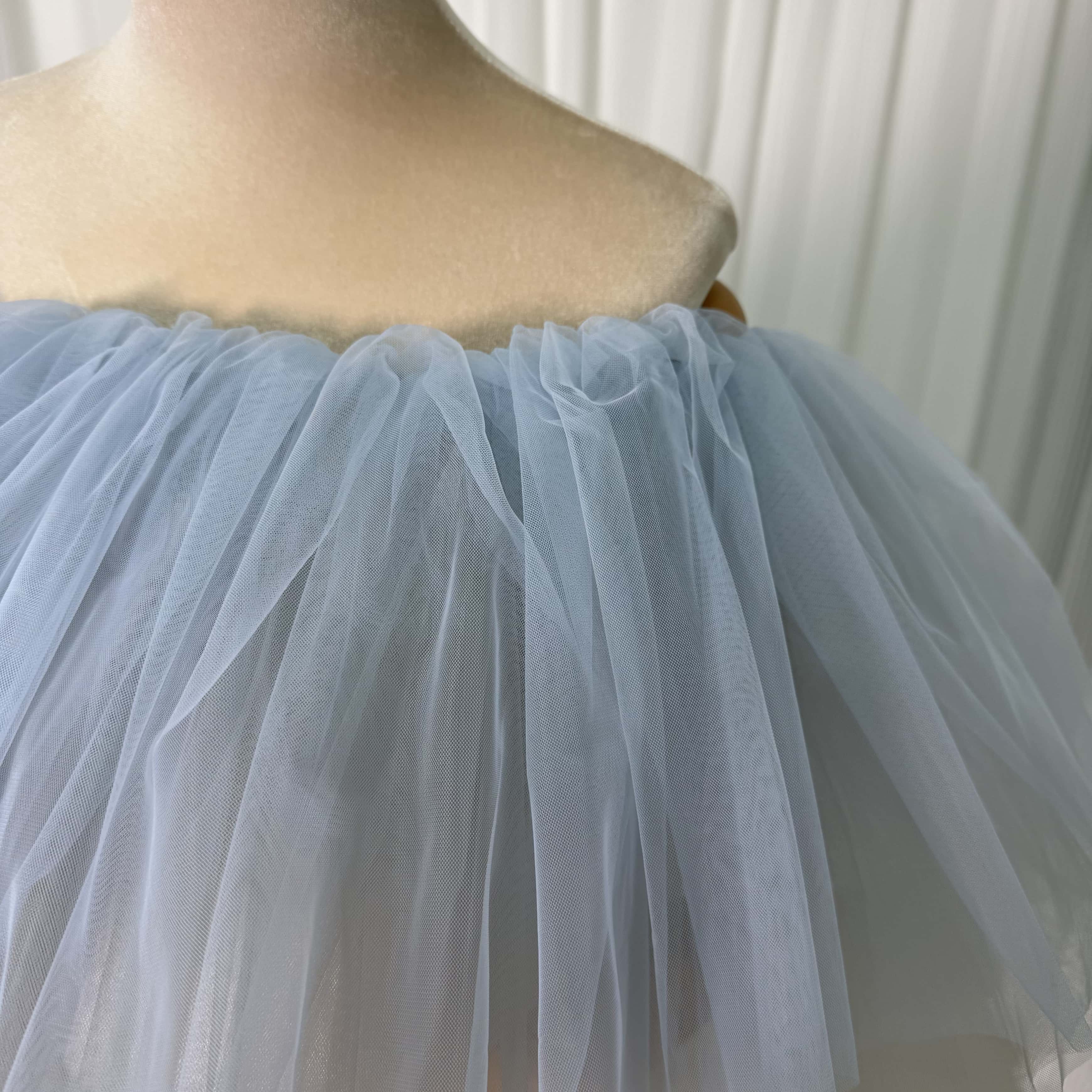 取り外しオフショルダー ブルー ソフトチュール ストレッチ 花嫁/ウェディングドレス