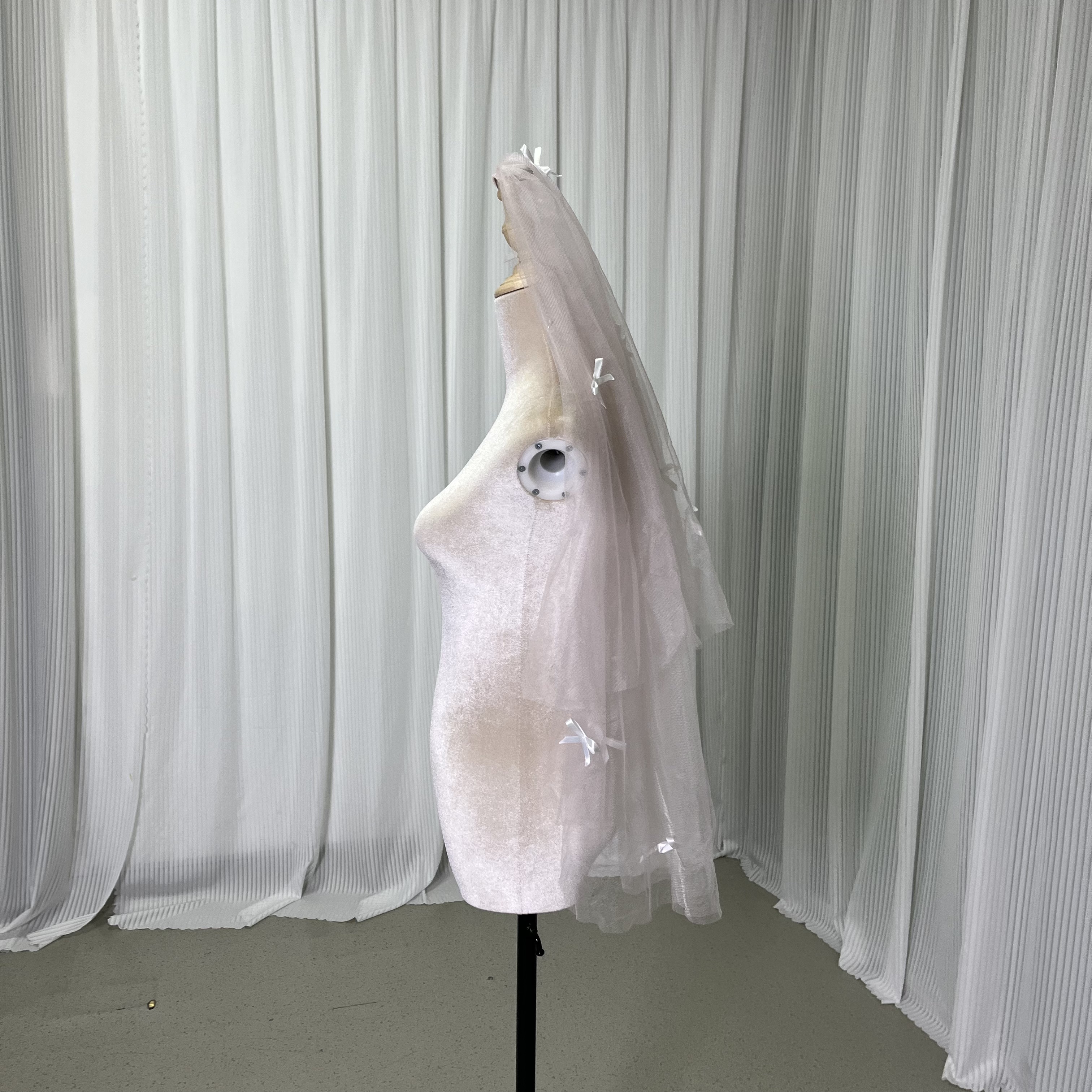 ショートベール 可愛い ピンク リボン ソフトチュール コーム付き 花嫁/ウェディングドレス