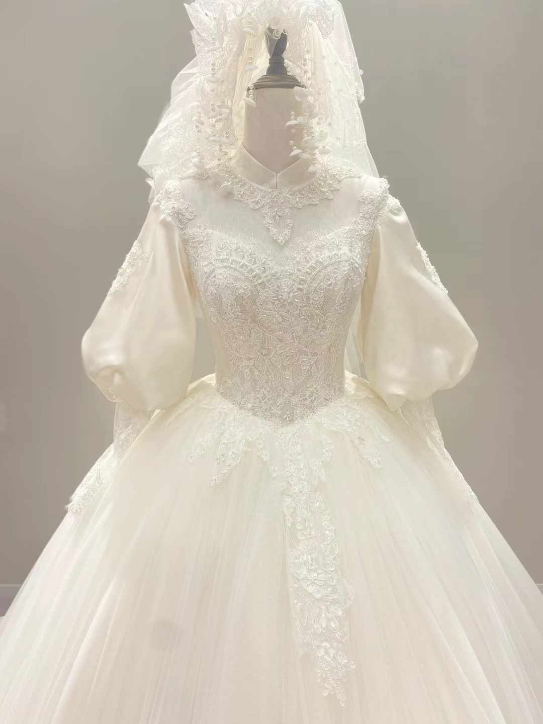 フランス風 ウェディングドレス 七分袖丈 プリンセスライン 绮丽な 披露宴/結婚式