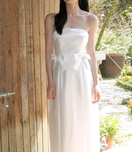 ウェディングドレス ベアトップ ロング リボン スレンダーライン 披露宴 前撮り