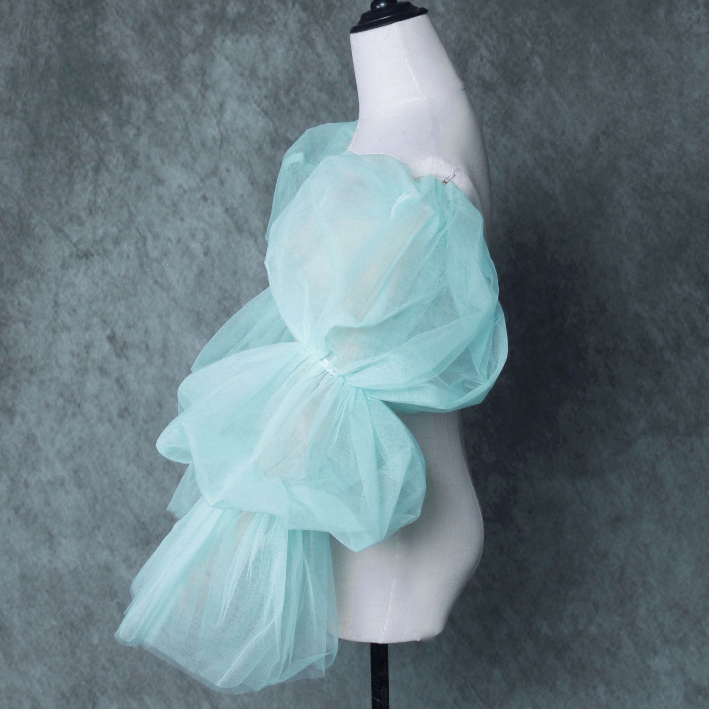 取り外し袖 グリーン ソフトチュール 上品透け袖 ウエディングドレス 可愛い