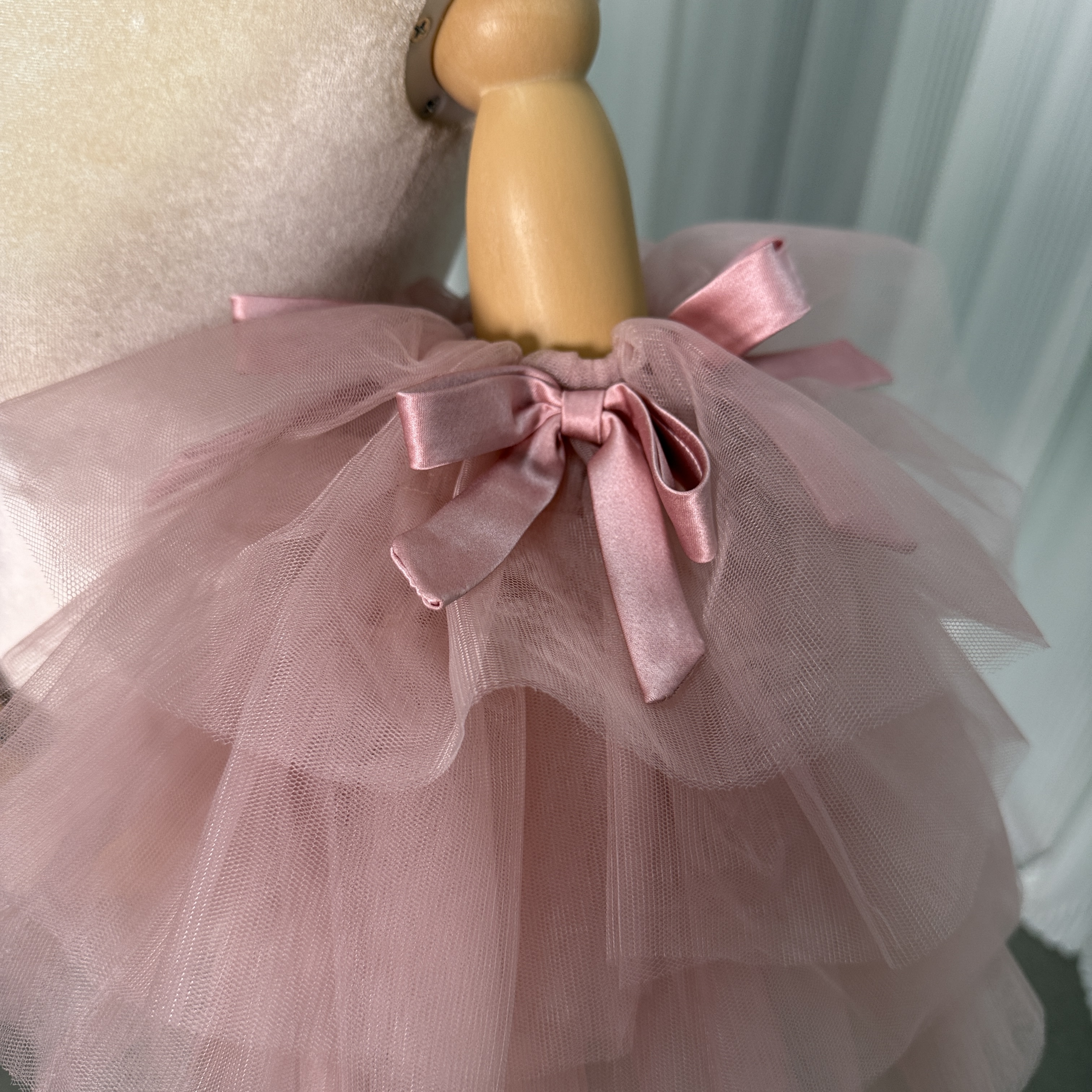 取り外し可能な付け袖 薄ピンク フレア袖 リボン ストレッチ 姫袖 パフスリーブ ソフトチュール 花嫁